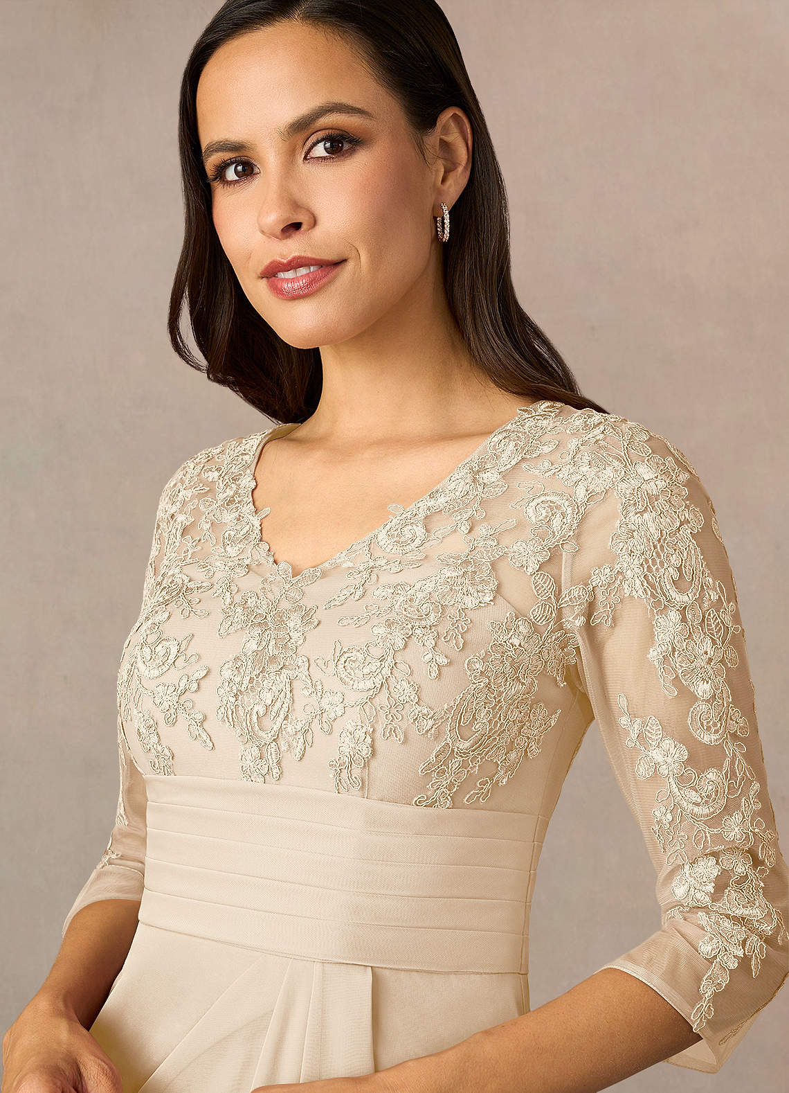 Azazie Poe Champagne Sheath Lace Dress Ready to Ship