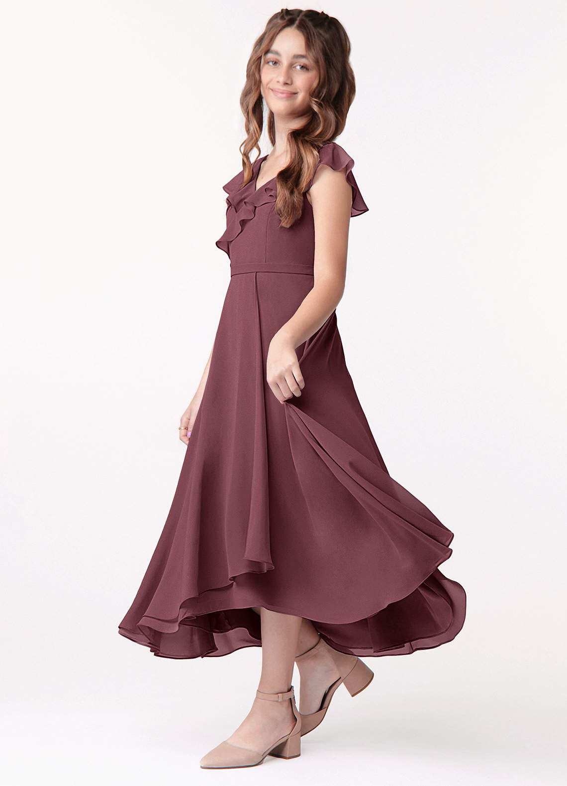Azazie Posie Junior A-Linie Gestreift Chiffon Kleid Sangria image1