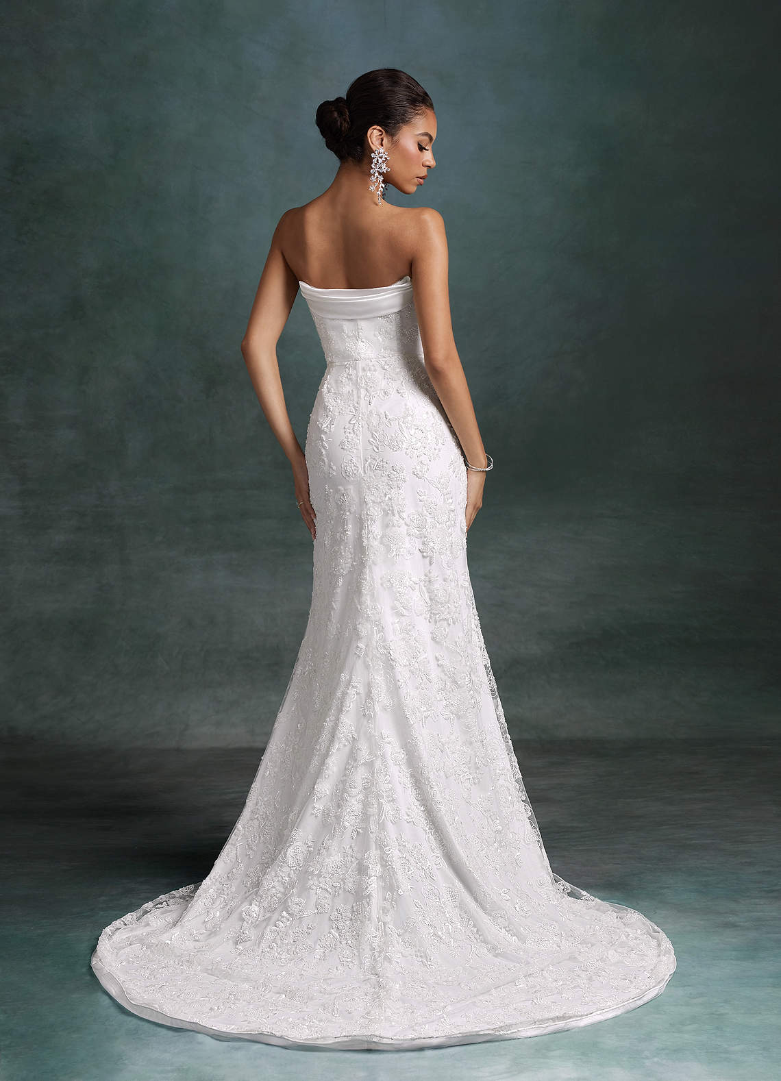 Azazie Frankie Wedding Dresses Diamond White Fit and Flare Strapless Embroidered Sequin Dress image1