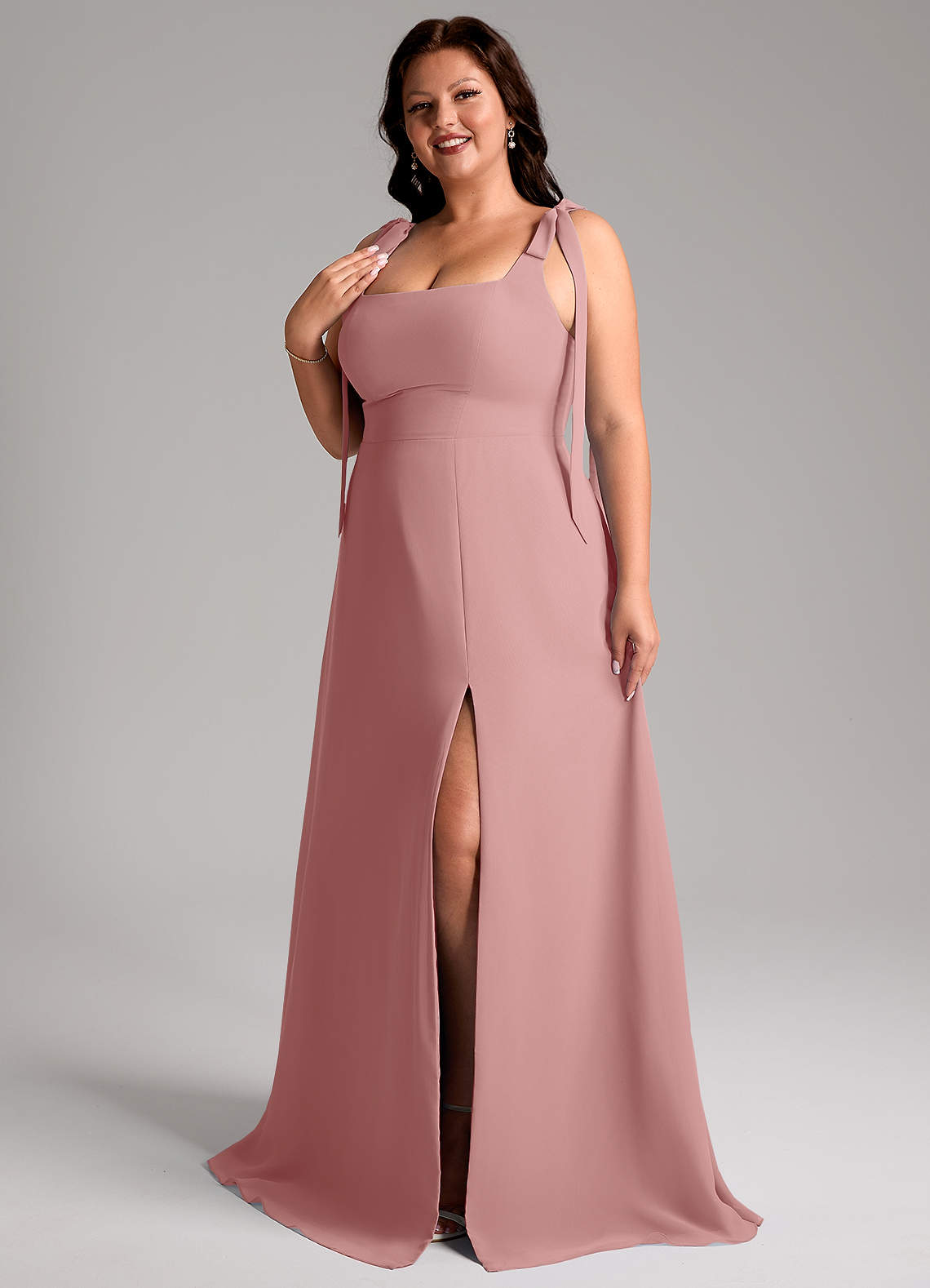 Azazie Debra Bridesmaid Dresses Dusty Rose A-Line with Pockets Chiffon Convertible Dress image13