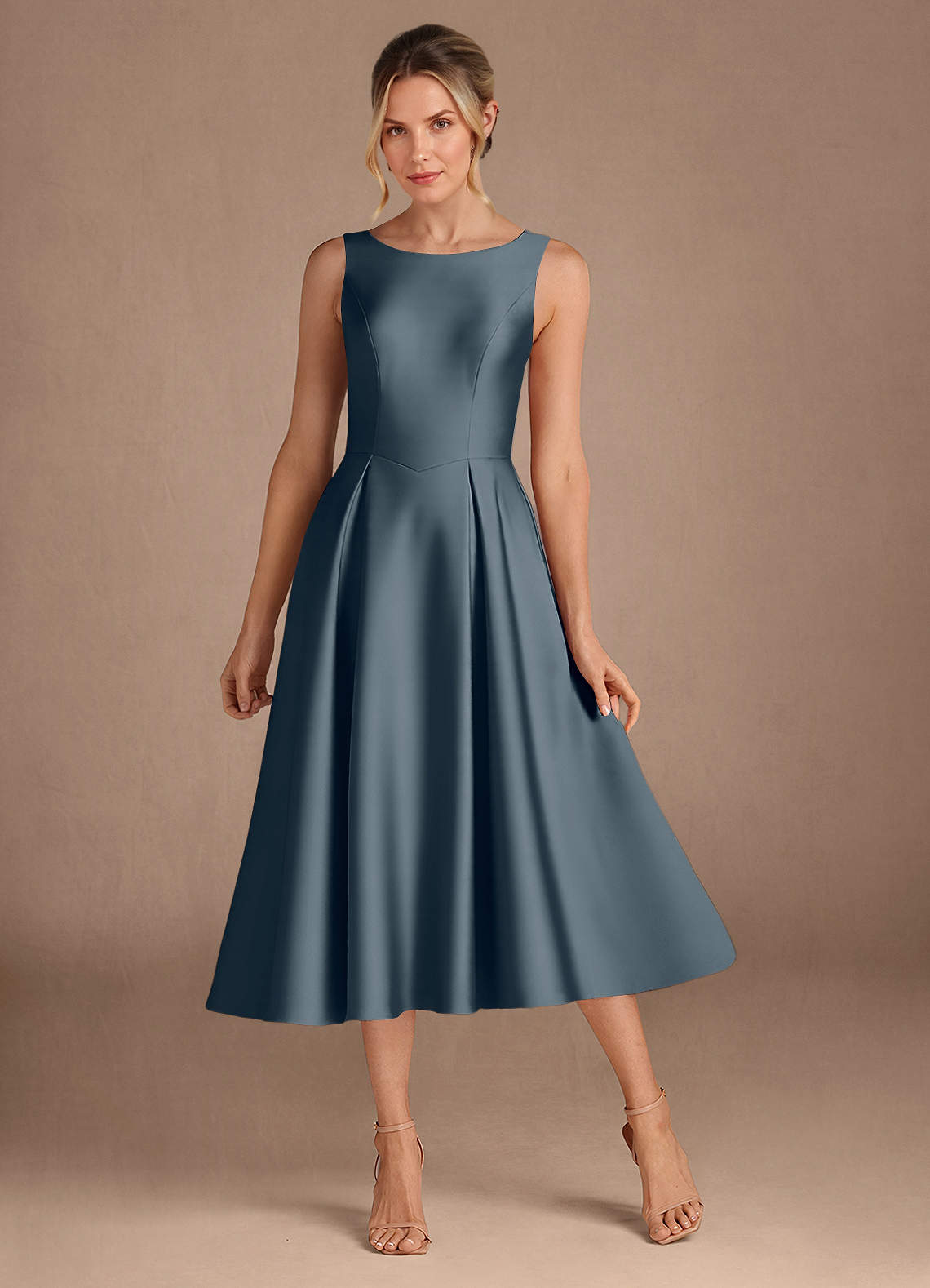 Azazie Fulton Mother of the Bride Dresses Twilight A-Line Pleated Stretch Satin Dress image1