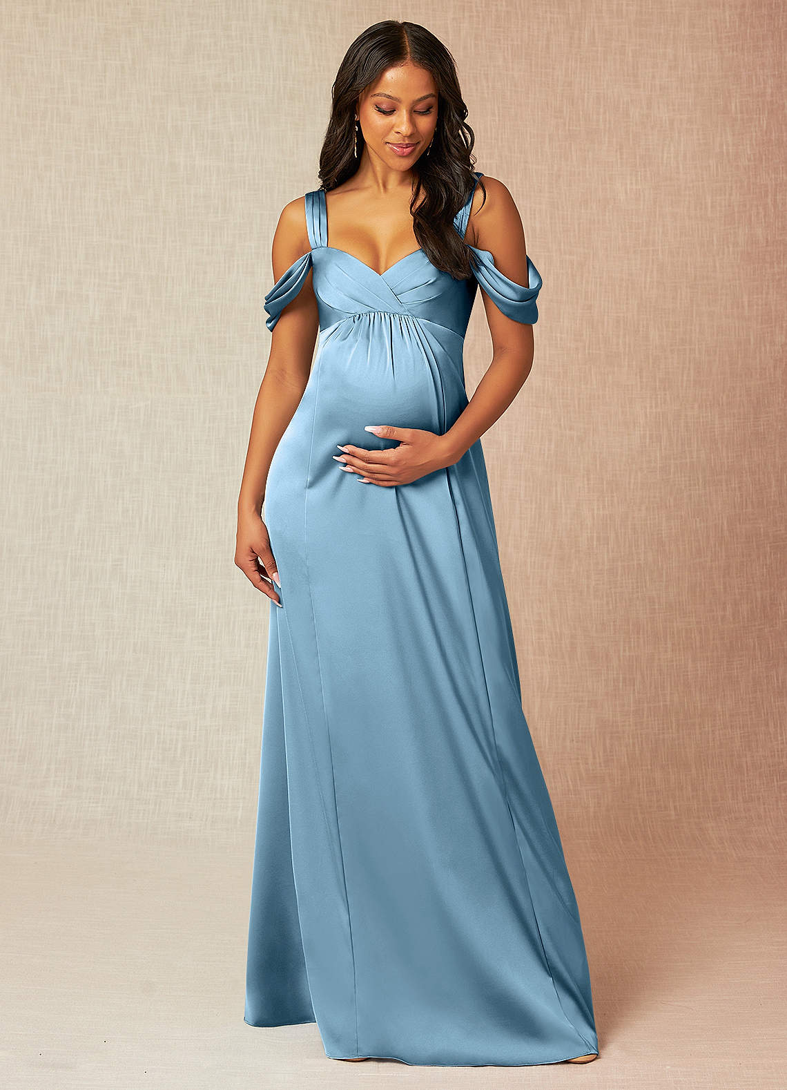 Azazie Rhea Stretch Satin Dress Steel Blue Maternity Bridesmaid Dresses |  Azazie