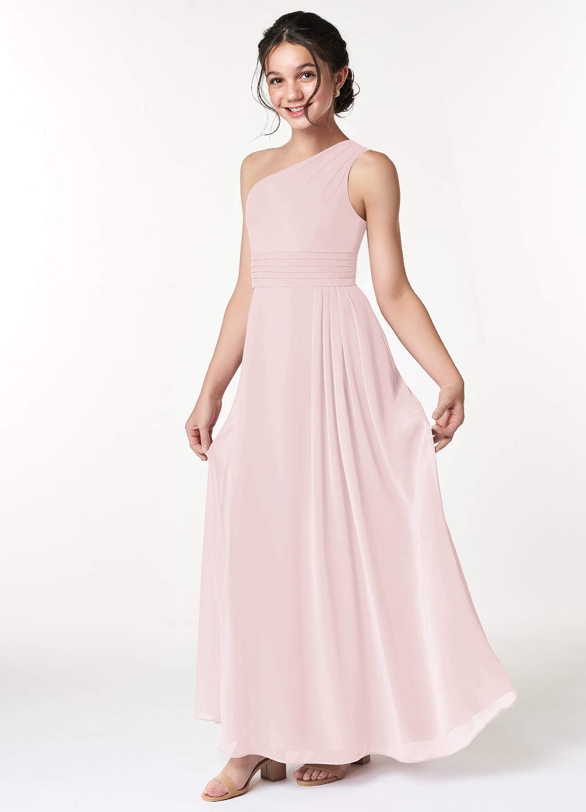 Azazie Cleo Vestido de Rosa Rubor de Gasa/ Chiffon de Acampanado con Plisado image1