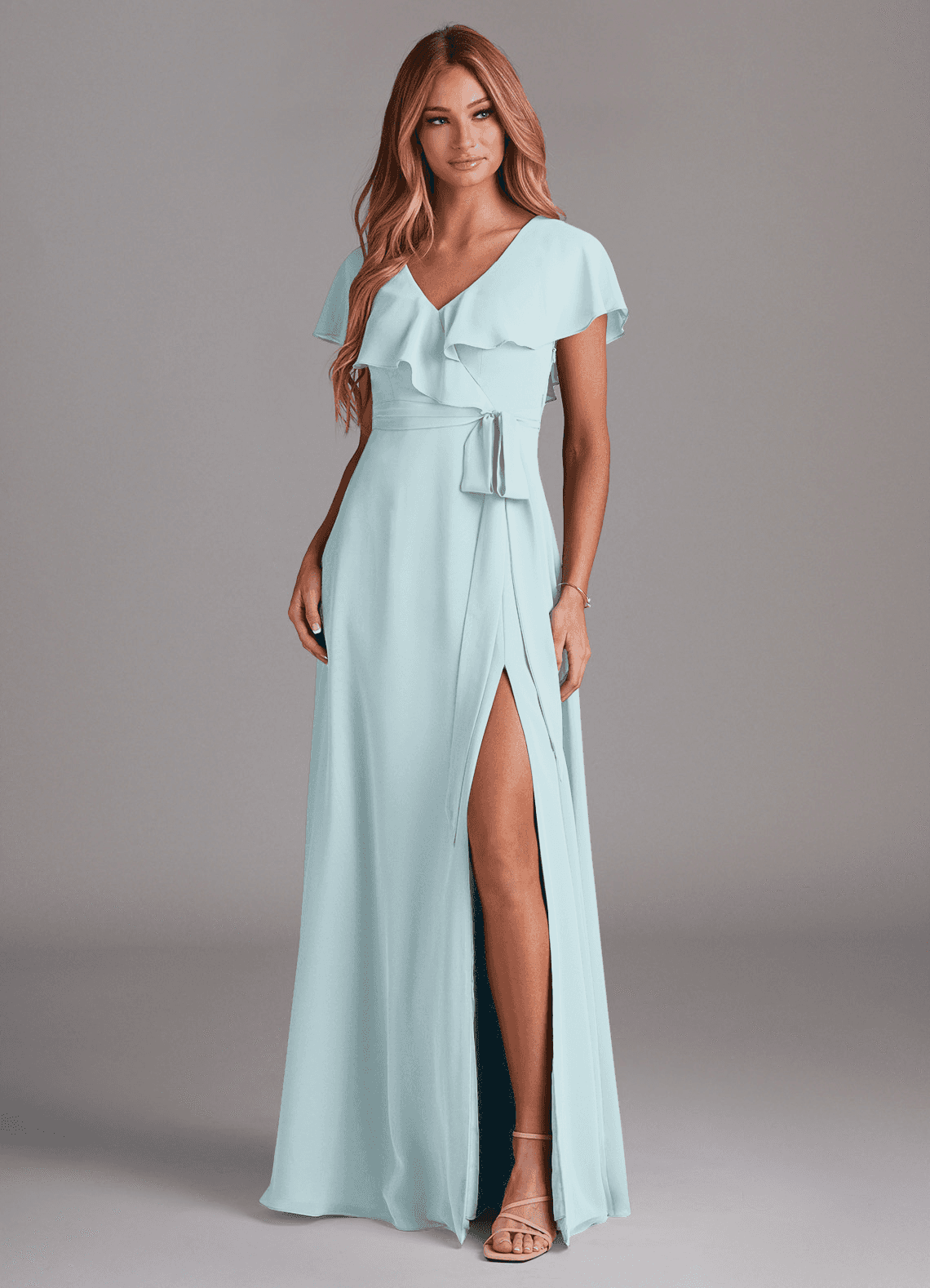 Azazie Lainey Morsiusneito Mekot A-linja taskuilla Sifonki Lattian pituus Pukeutua image2