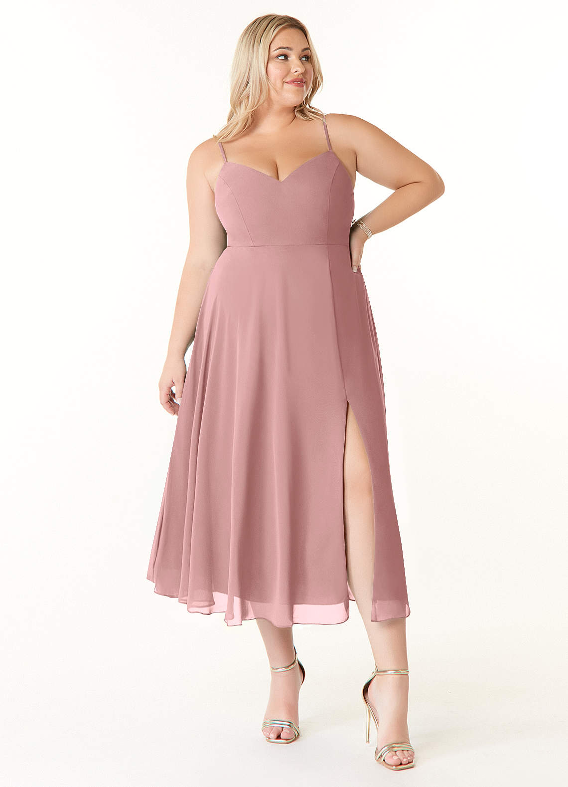 Azazie Clarissa Bridesmaid Dresses Dusty Rose A-Line V-Neck Chiffon Dress image1