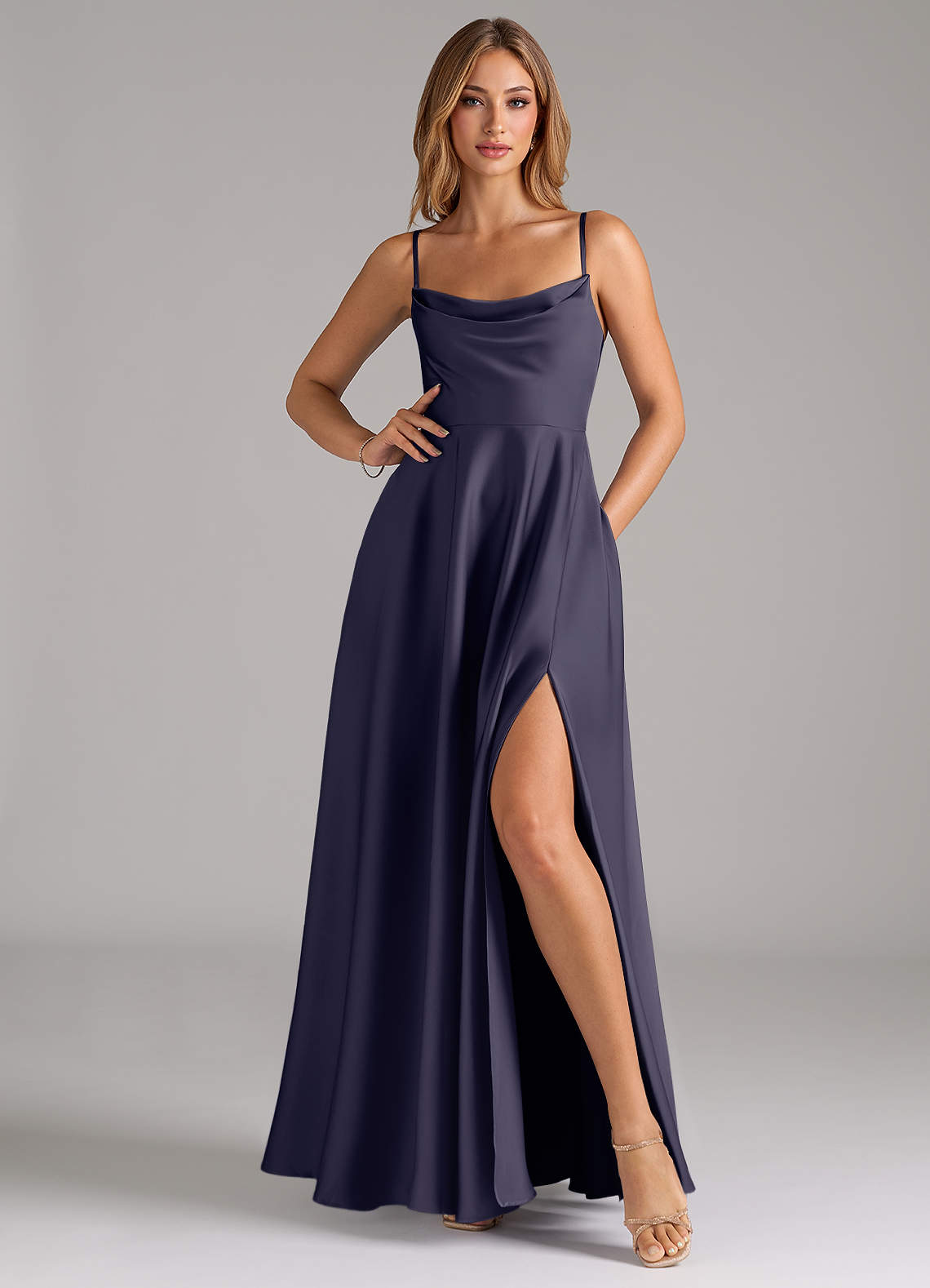 Azazie Elle Bridesmaid Dresses Stormy A-Line Pleated Stretch Satin Dress image2
