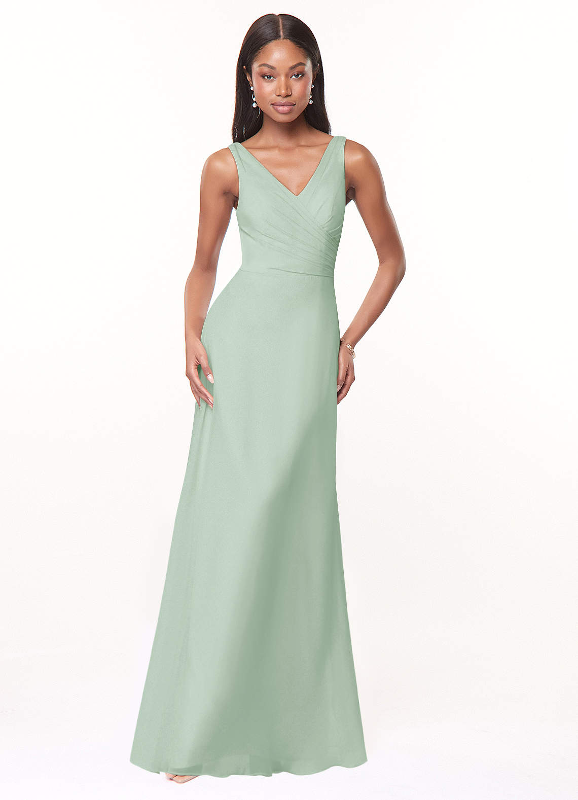 Azazie Nala Bridesmaid Dresses Agave A-Line Pleated Chiffon Dress image1