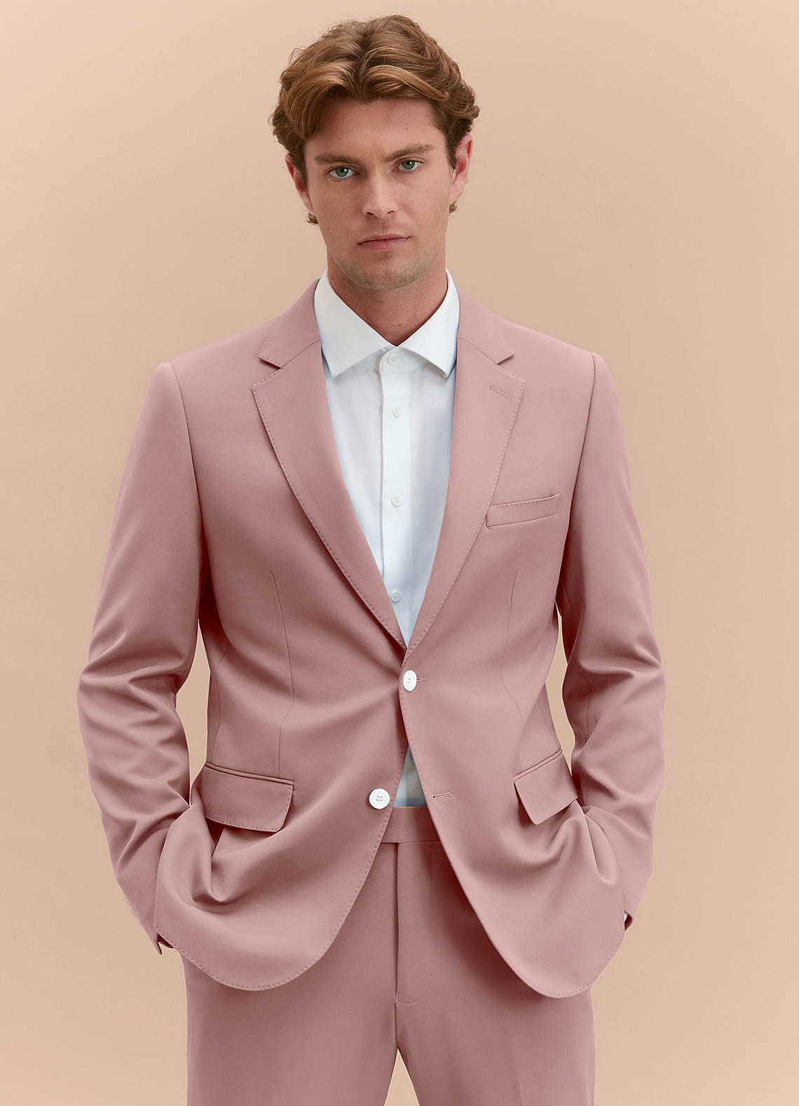 front James Dusty Rose Structured Stretch Suit