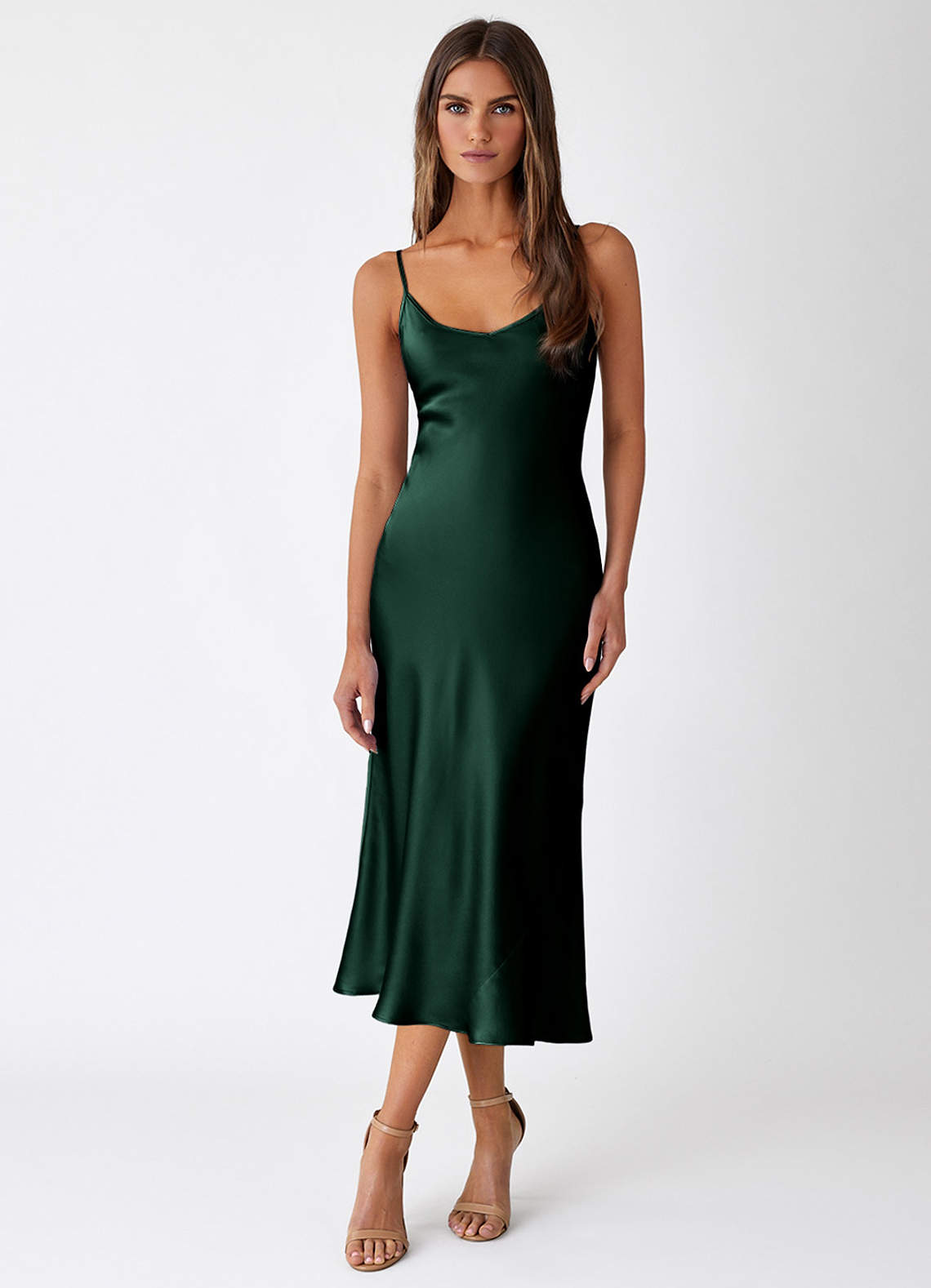 Thalassa Forest Green 100% Washable Silk Slip Dress | Azazie