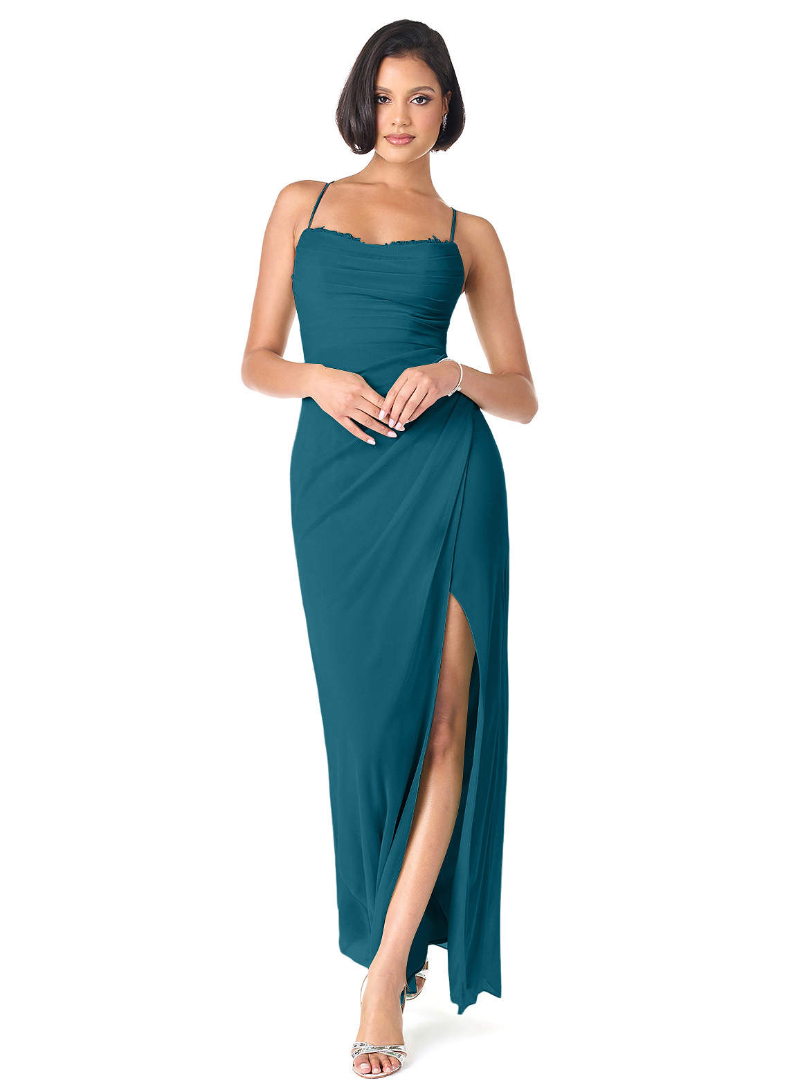 Azazie Ashana Brautjungfernkleider Etui Herzchen Spitze Gittergewebe Kleid Tintenblau image1