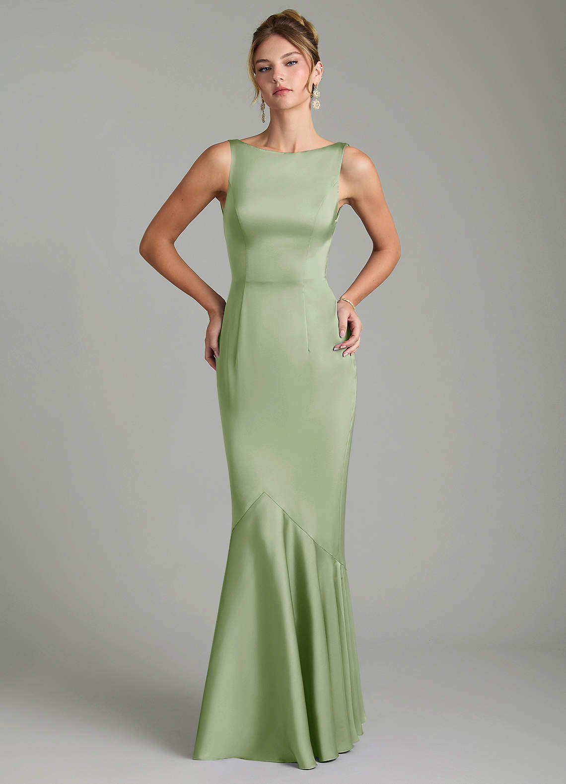 Azazie Tamera At-home Try On Dresses Dusty Sage Mermaid Pleated Stretch Satin Dress image2