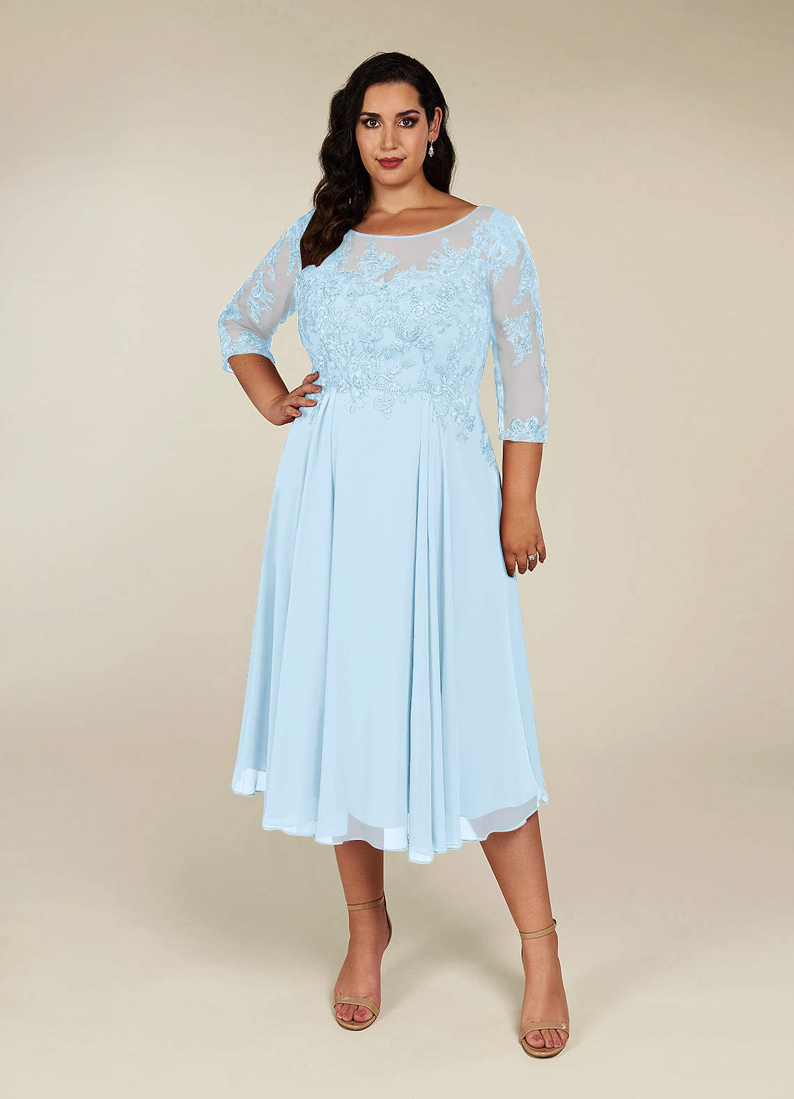 Azazie Marge Sky Blue A-Line Scoop Lace Chiffon Dress | Azazie