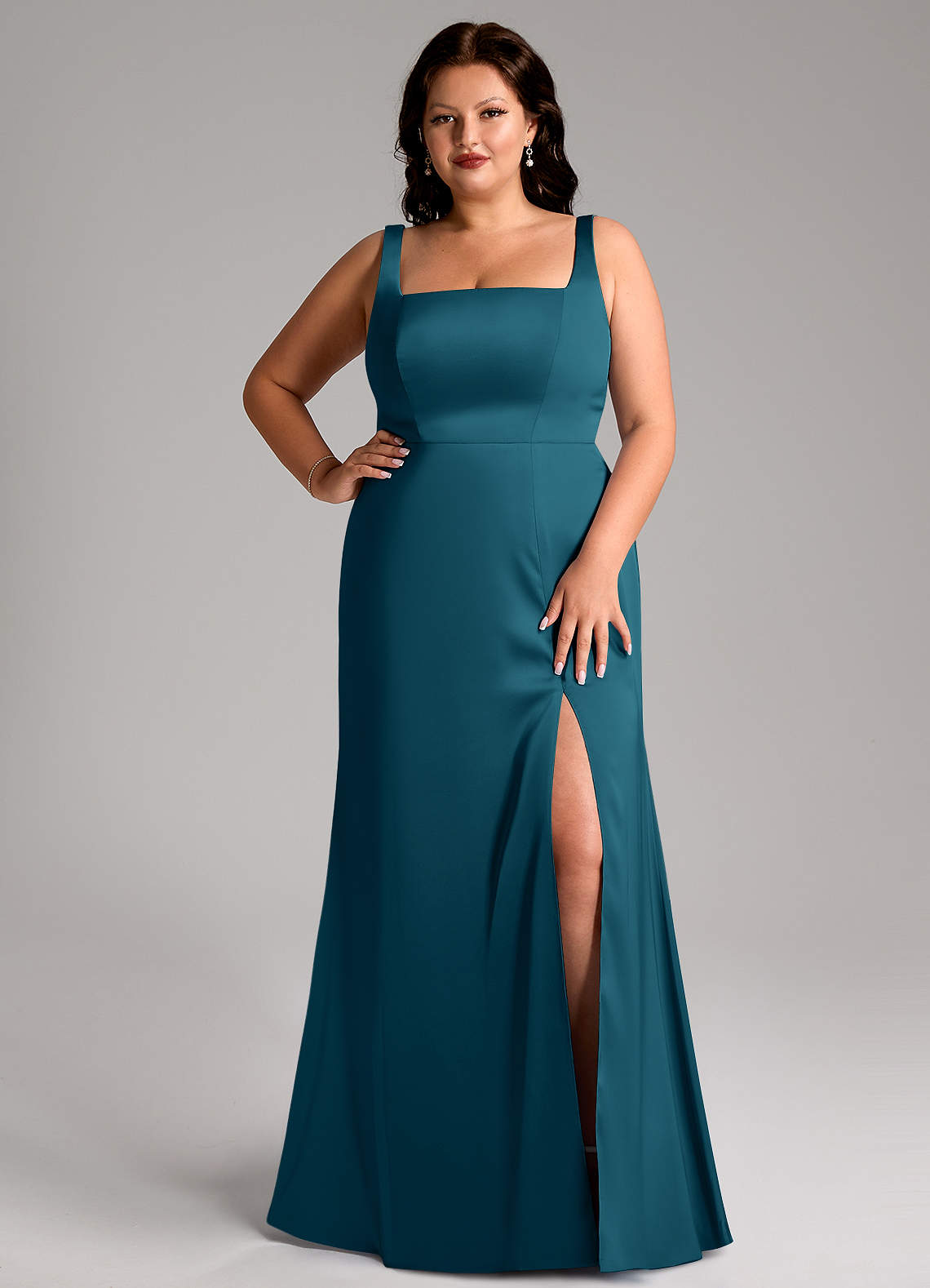Azazie Frostine Bridesmaid Dresses Ink Blue A-Line Bow Stretch Satin Dress image5
