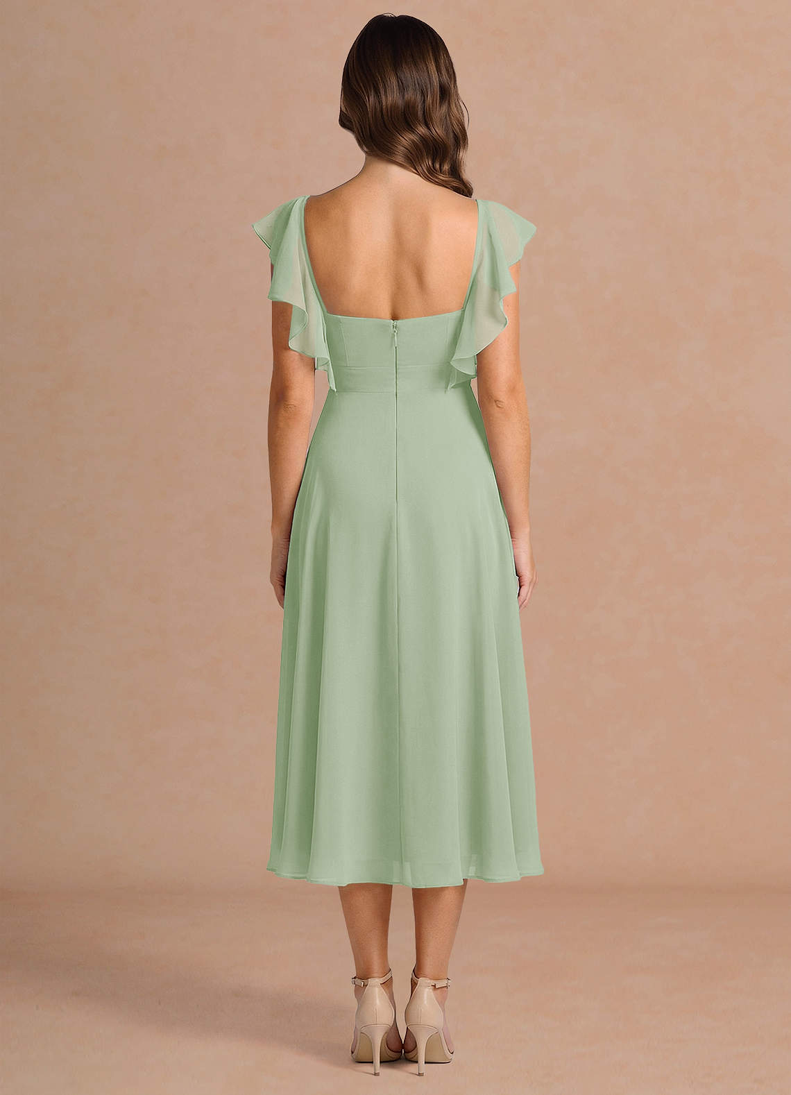 light green knee length dress Light Green Floral Round Neck Short Sleeve Tiered Midi Dress