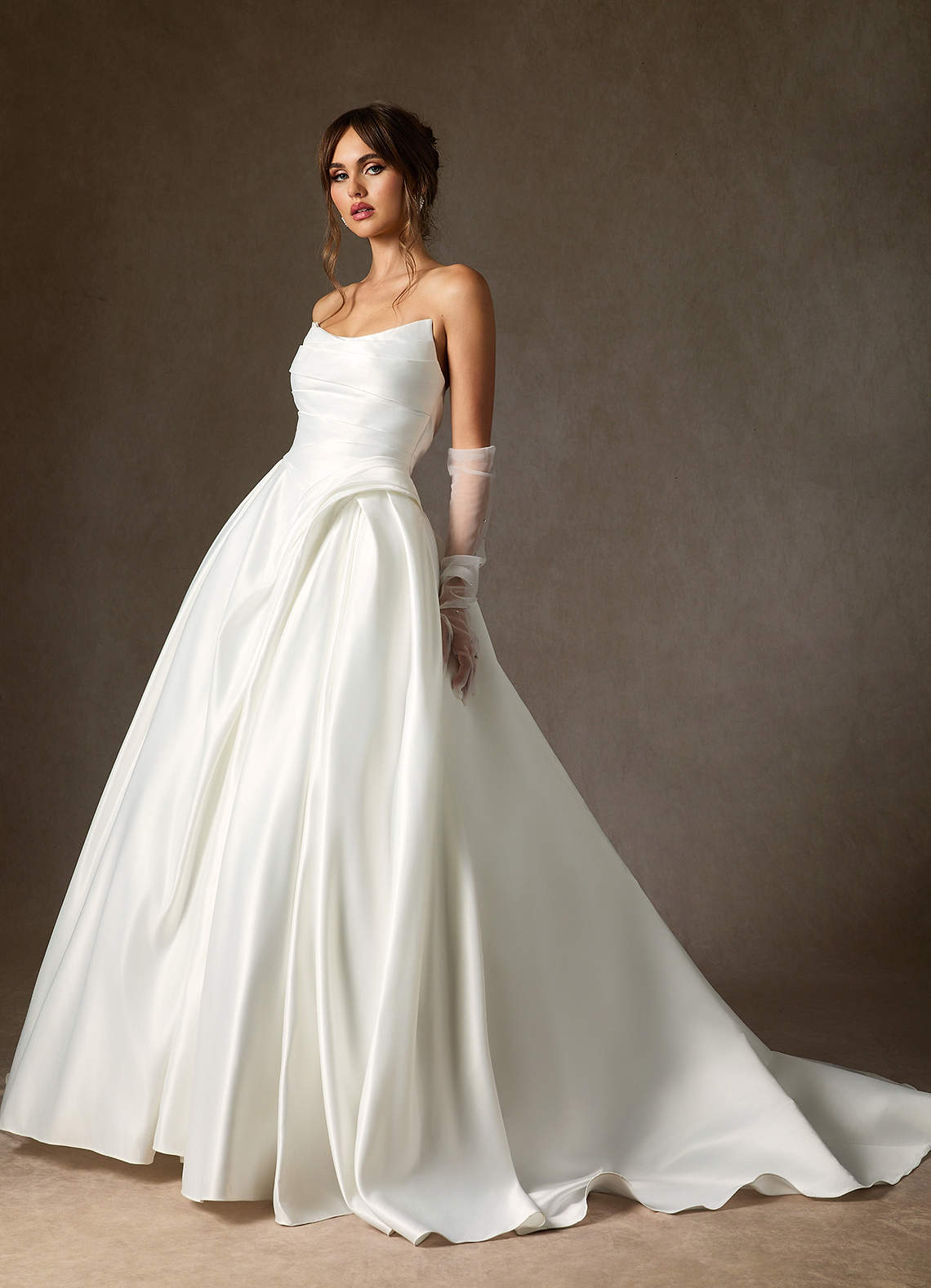 Azazie Adelise Wedding Dresses Diamond White Ball-Gown Strapless Satin Dress image1