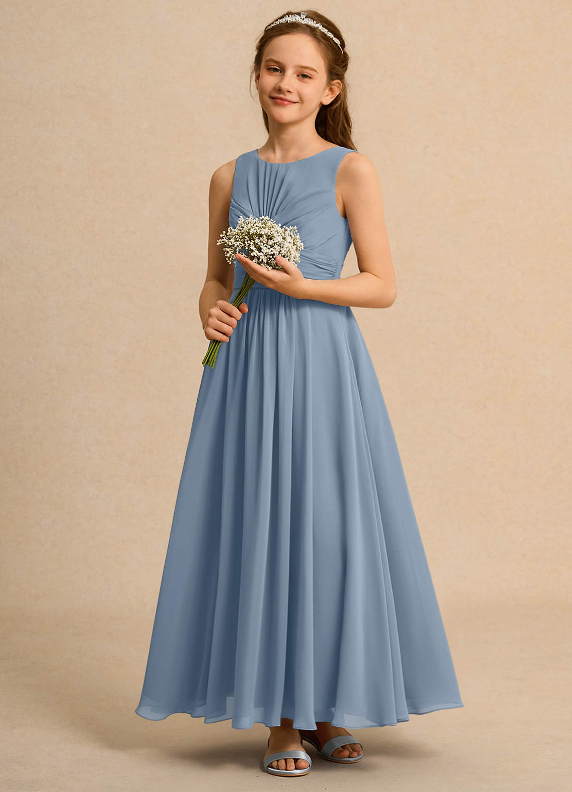 Azazie Ducky Junior Formal Flower Girl Dresses Dusty Blue A-Line Pleated Chiffon Dress image5