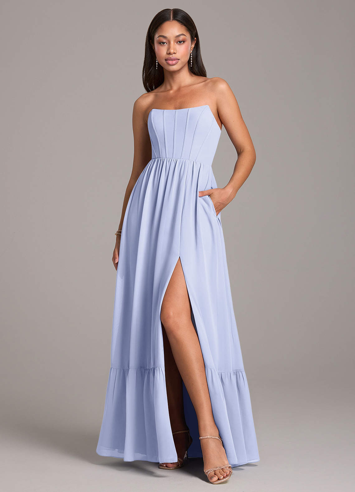 chinese dress ladies Shiny V Neck Fluffy Lavender Long Prom Dress, Long Formal Evening Dres –  cherishgirls main image 1