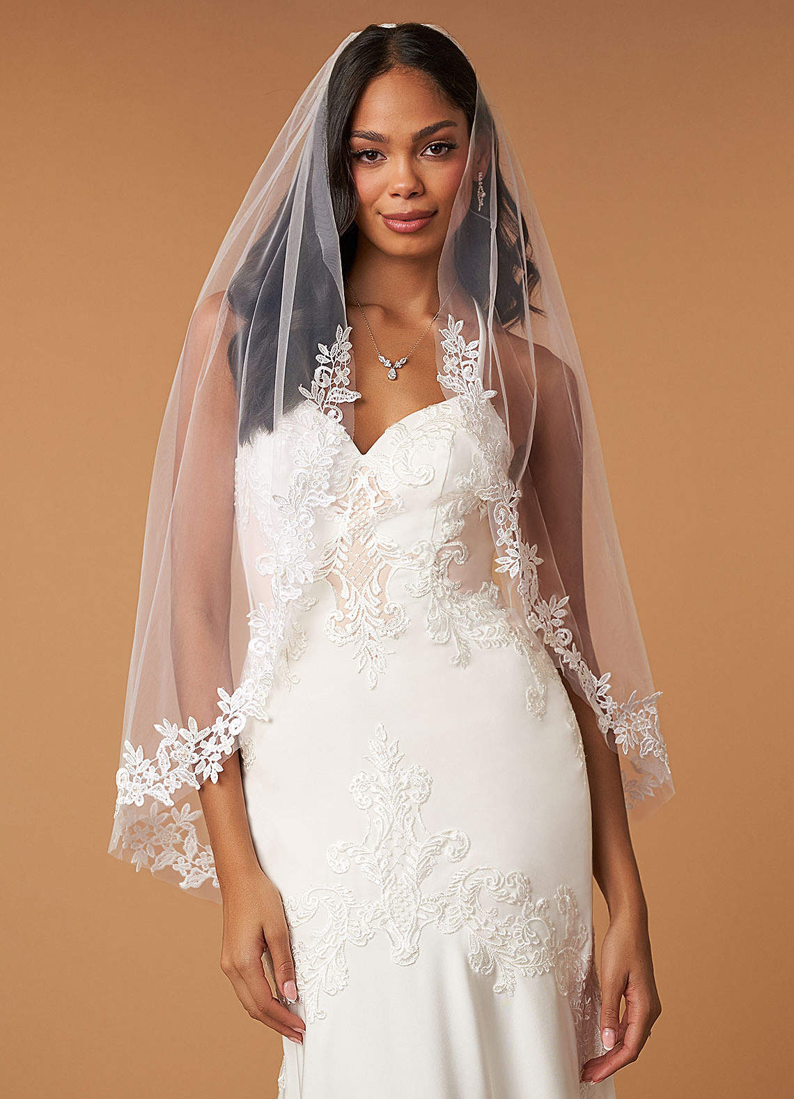 front Cordelia Flower Lace Hip Length Veil