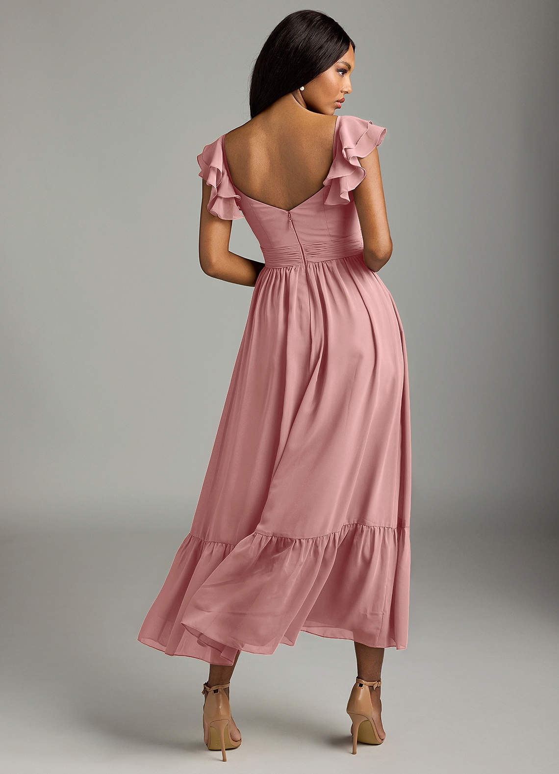 Azazie Anaya Brautjungfernkleider A-Linie Plissee Chiffon Kleid Altrosa image4