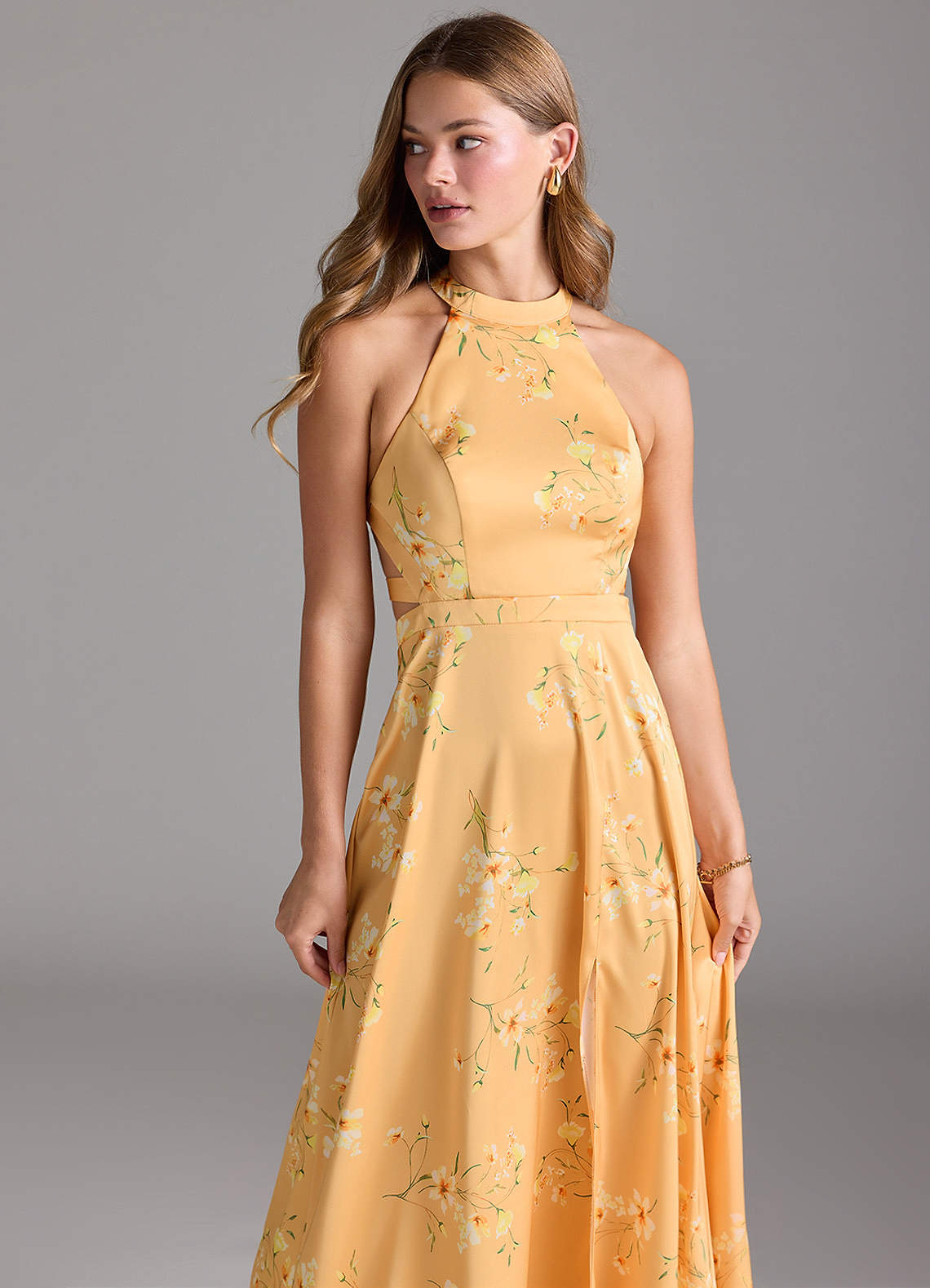slim fit dress slacks TE Jones Ruffle Golden Yellow Gown – GlamEdge Dress & Gown main image 0
