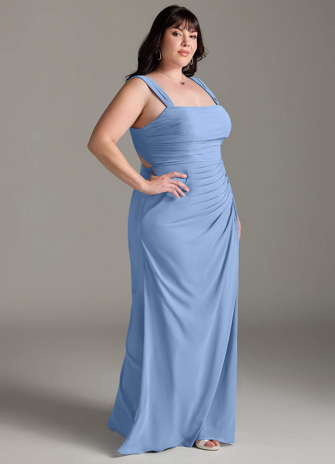 Azazie Jesaphine Bridesmaid Dresses Steel Blue Sheath Bow Chiffon Dress image9