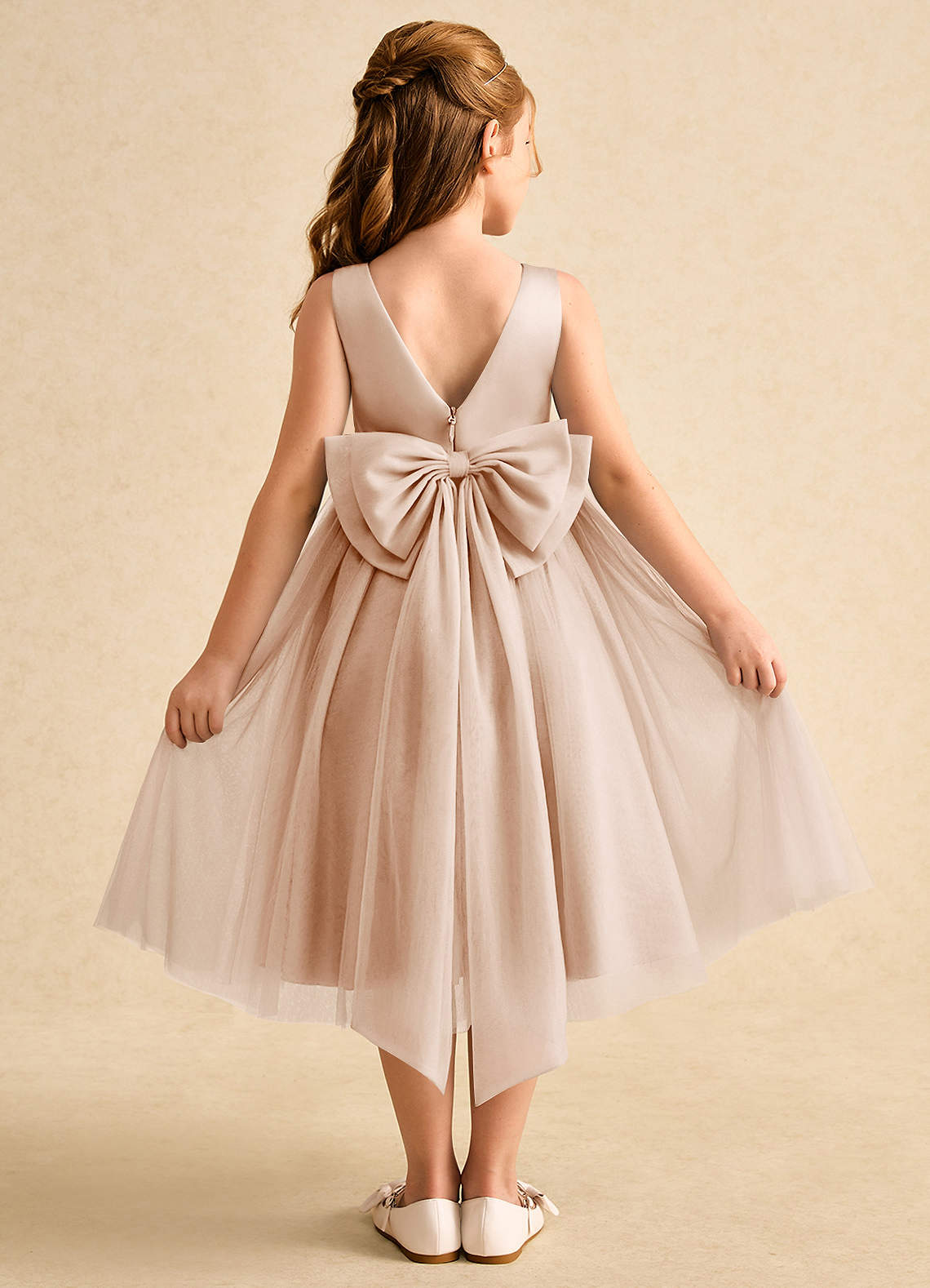 Azazie Winnie Robe Demoiselle D'honneur Fillette Robe Princesse en Tulle Arc Rose Perle image1