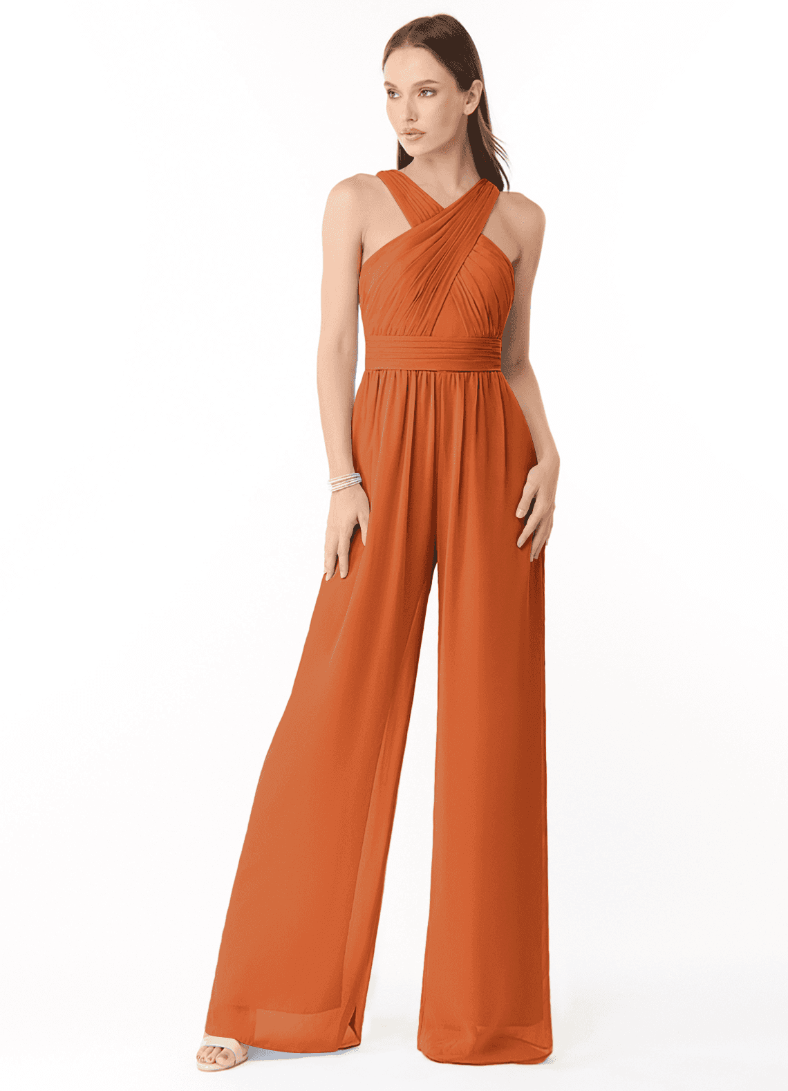 Azazie Berdie Bridesmaid Dresses Cinnamon Halter Chiffon Jumpsuit image1
