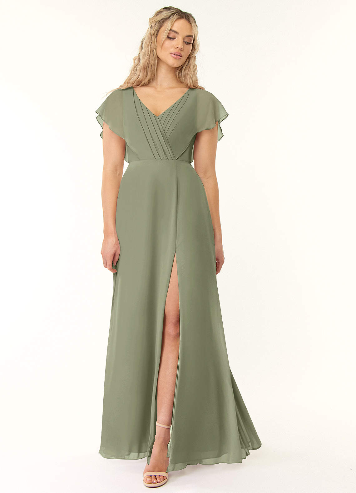 Azazie Rylee Abiti da Damigella Abito A-Line in Chiffon Plissettato Pistacchio image1