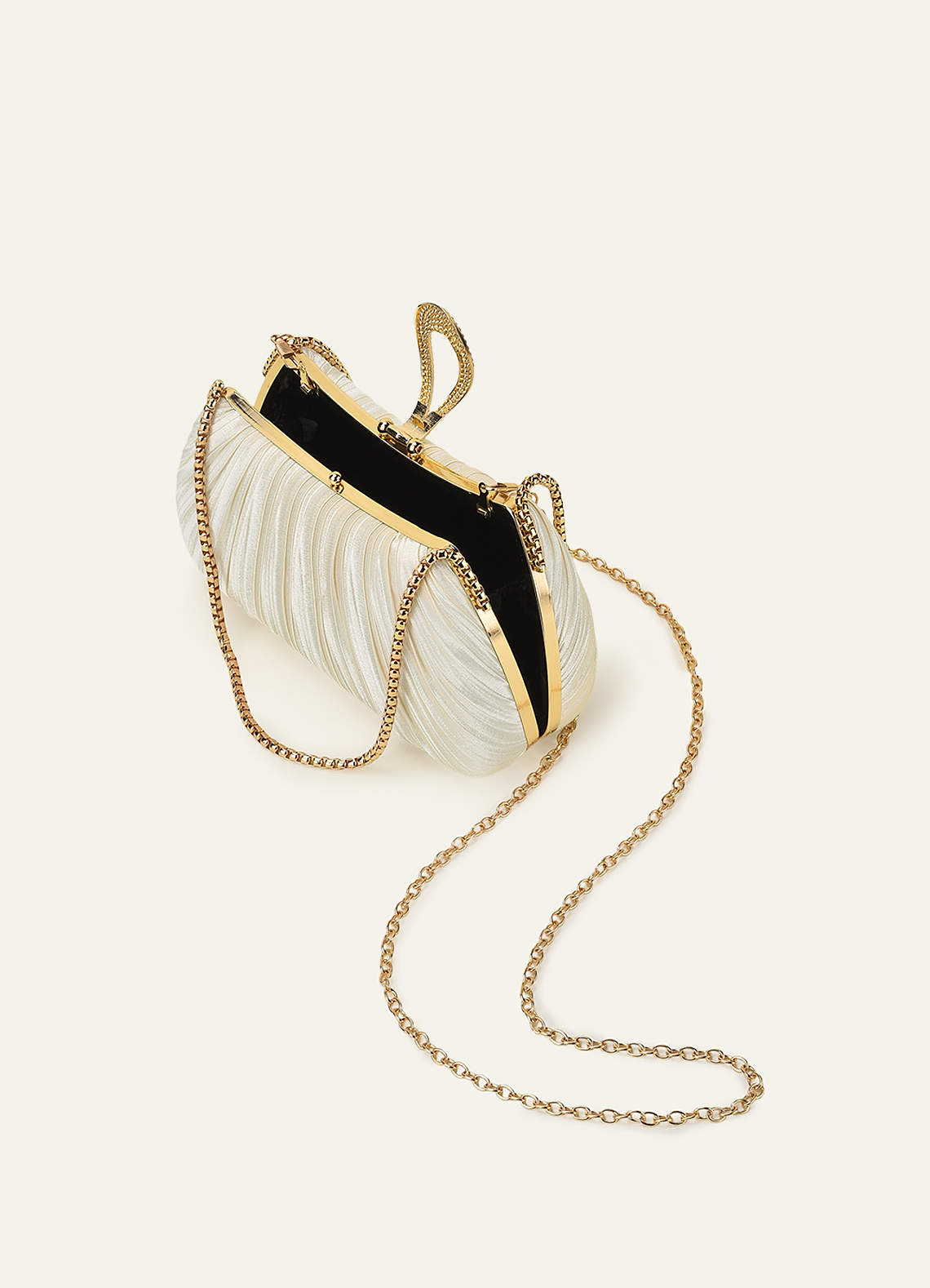 front Matching Color Crystal Buckle Pleated Satin Clutch Bag