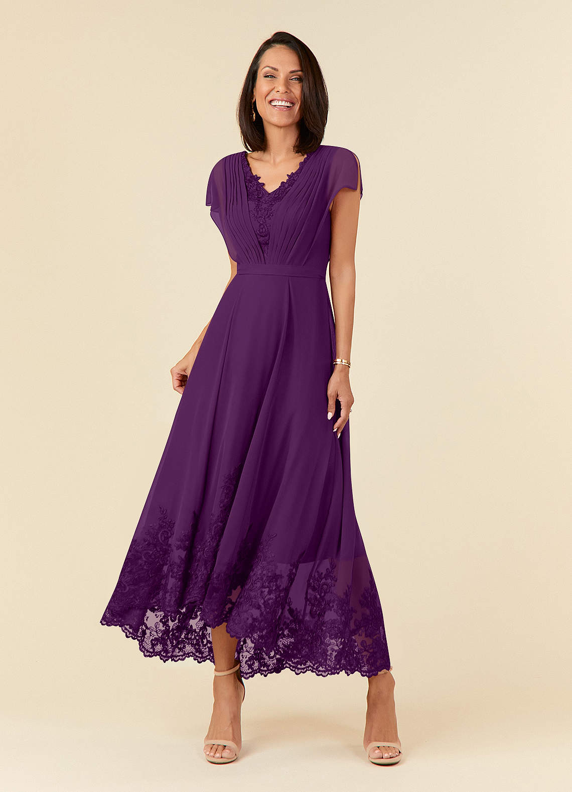 Azazie Palana Kleider für die Brautmutter A-Linie Spitze Chiffon Kleid Traube image1