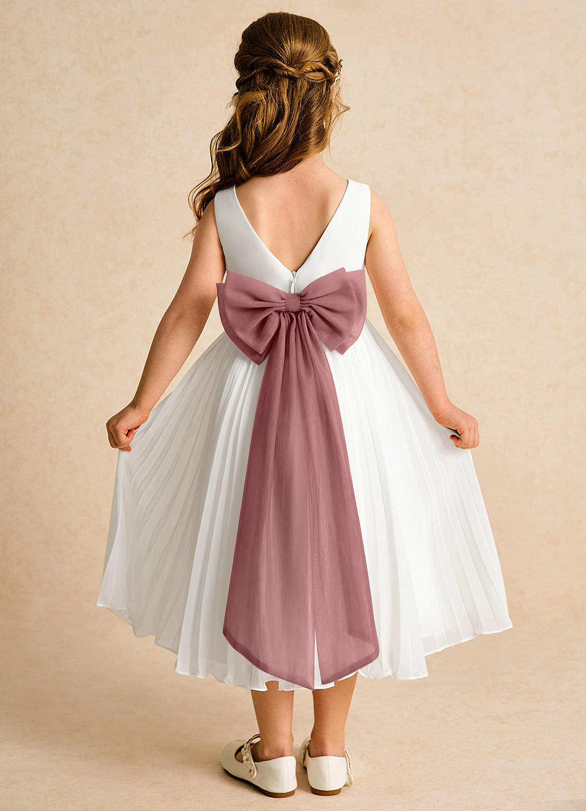 Azazie Margot Flower Girl Dresses Ivory Desert Rose A-Line Pleated Chiffon Dress image1