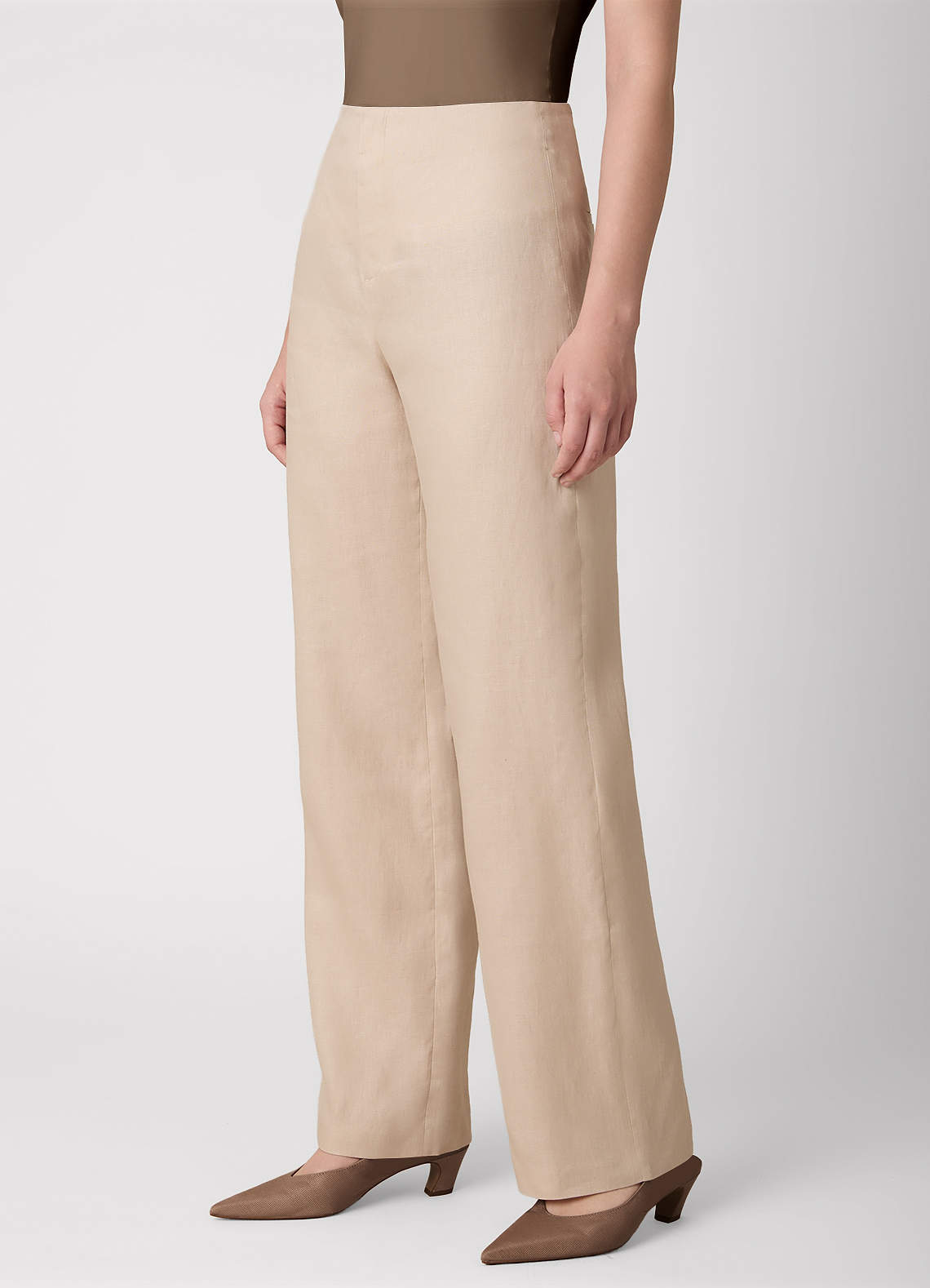 front 100% European Linen Wide-Leg Pants