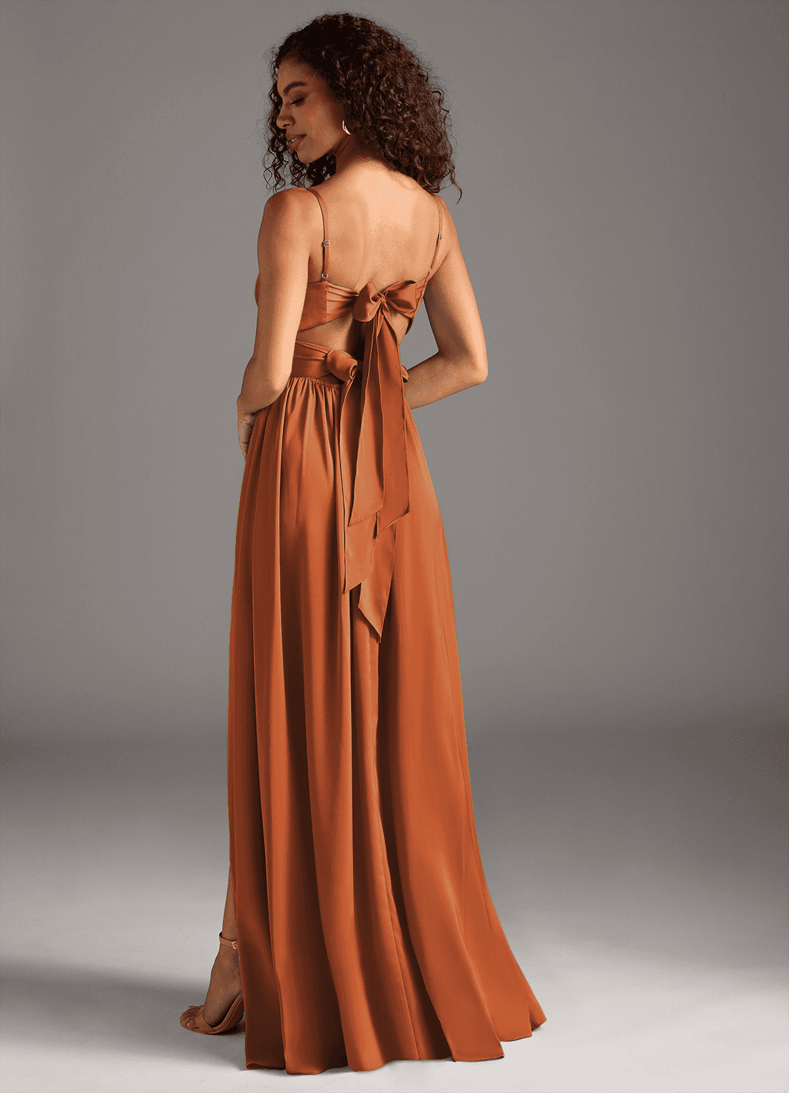 Azazie Zeya Bridesmaid Dresses Cinnamon A-Line Pleated Stretch Satin Dress image1