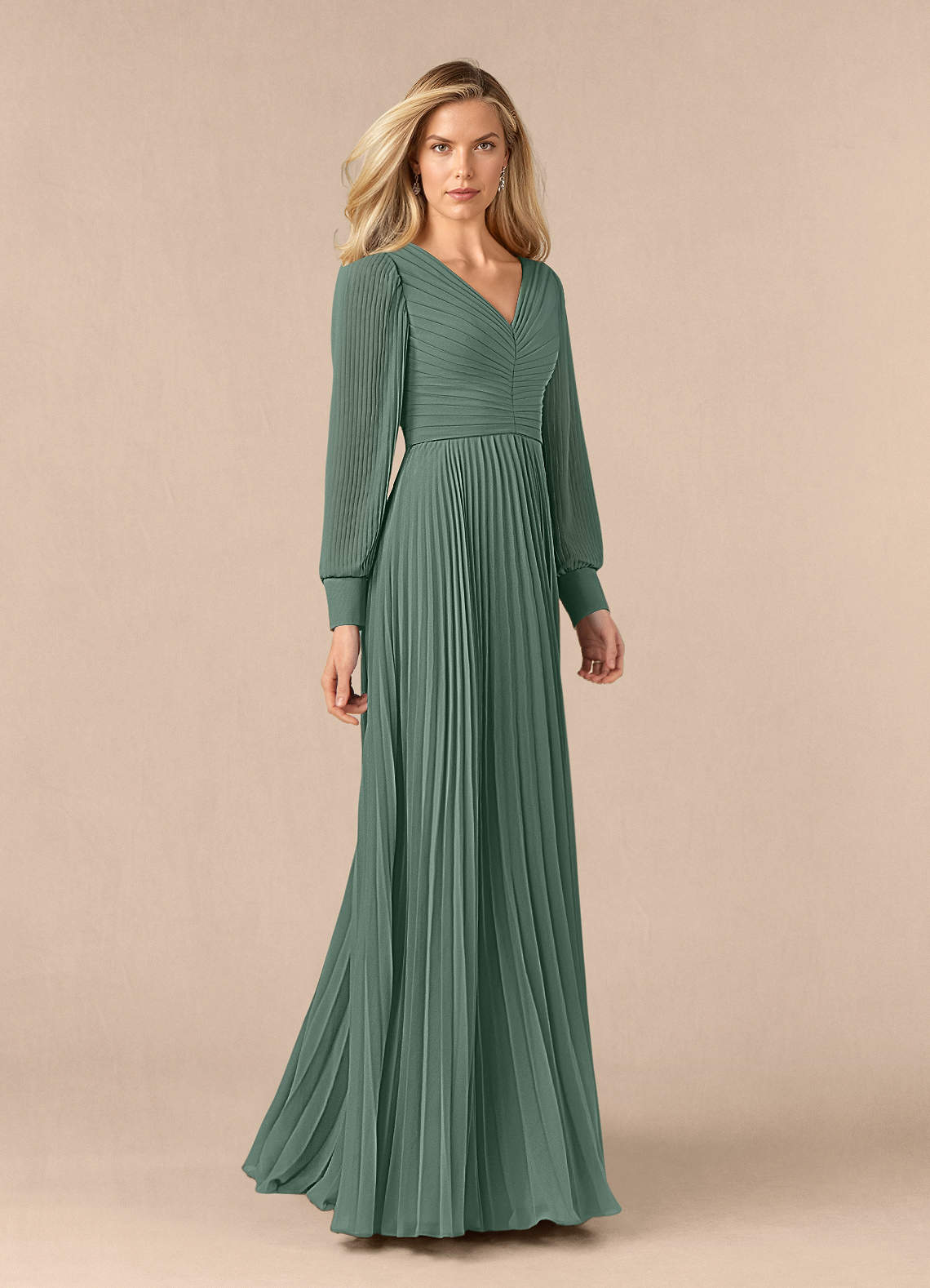 Azazie Zina Mother of the Bride Dresses Eucalyptus A-Line Pleated Chiffon Dress image1
