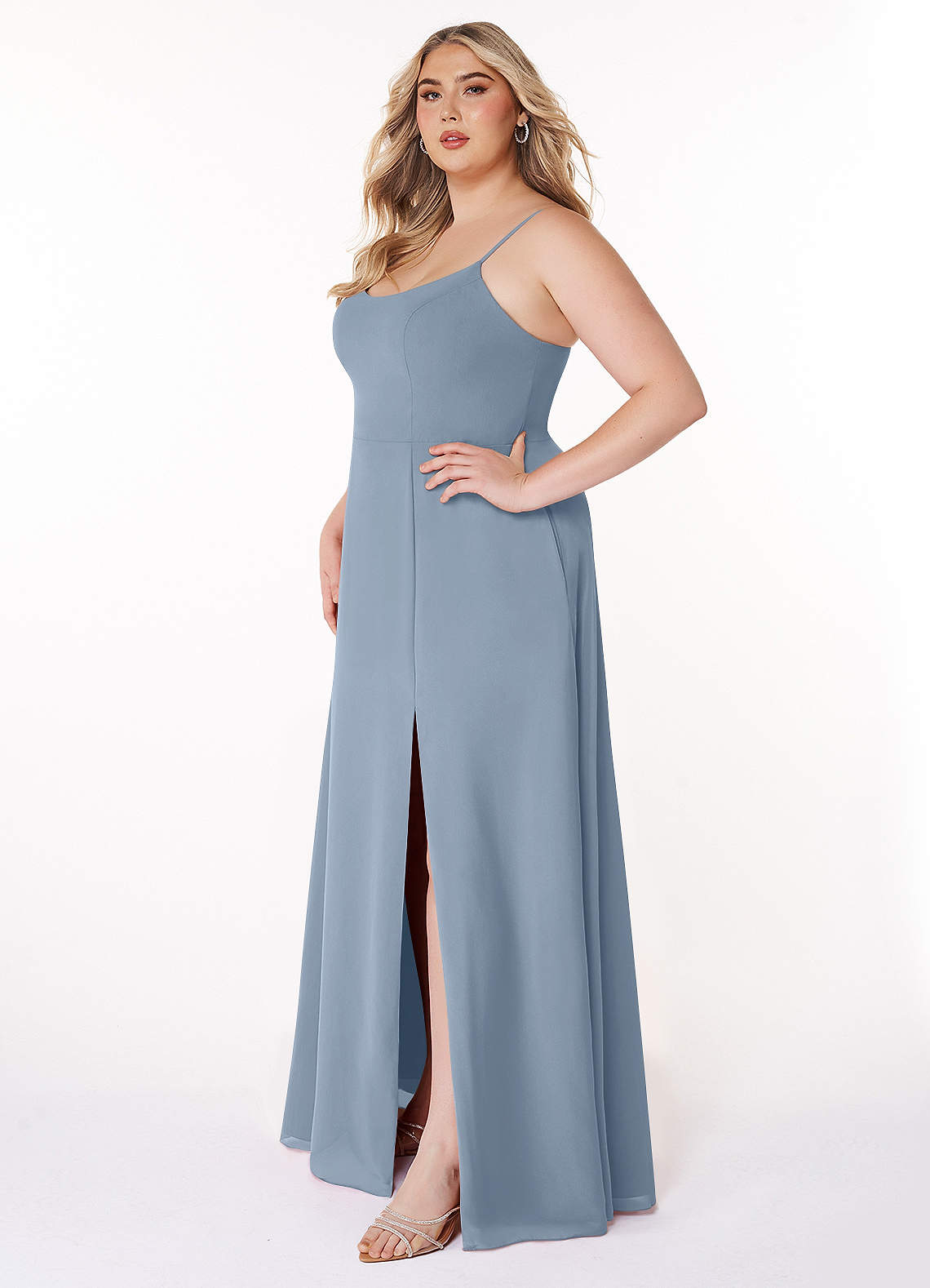 Azazie Plus Size A-Line Scoop Neck Floor-Length Chiffon Bridesmaid Dresses - Sky Blue