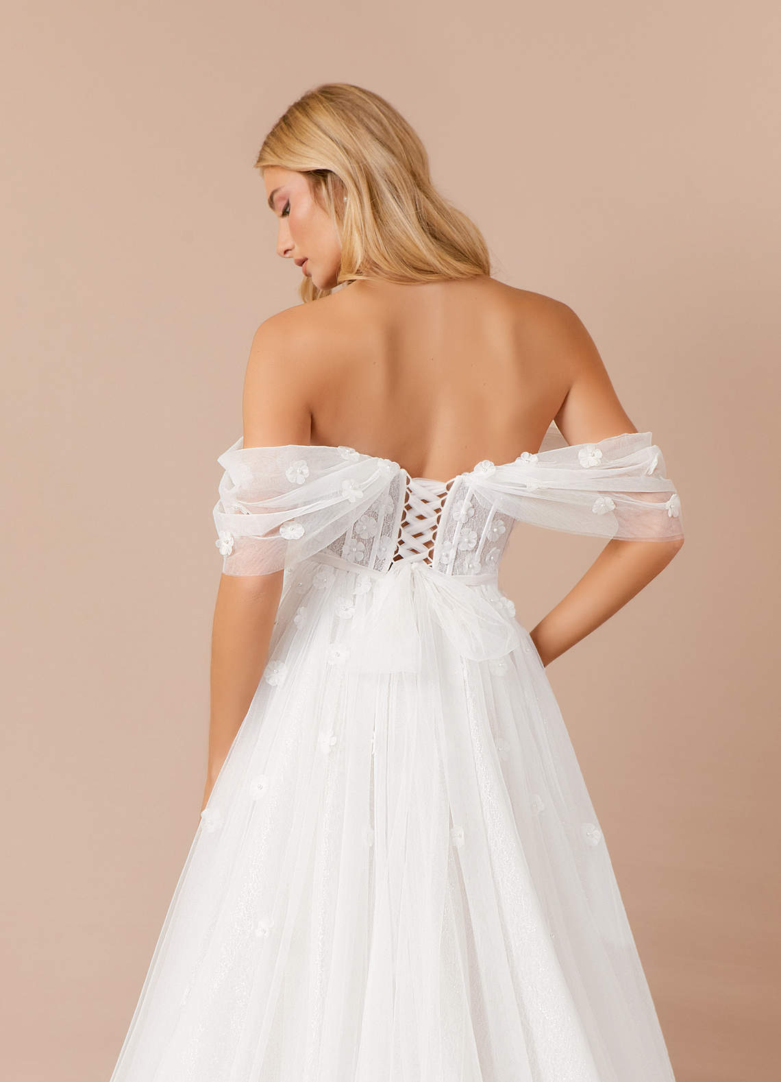 Azazie Airellie Wedding Dresses Diamond White A-Line Off the Shoulder Tulle Dress image7