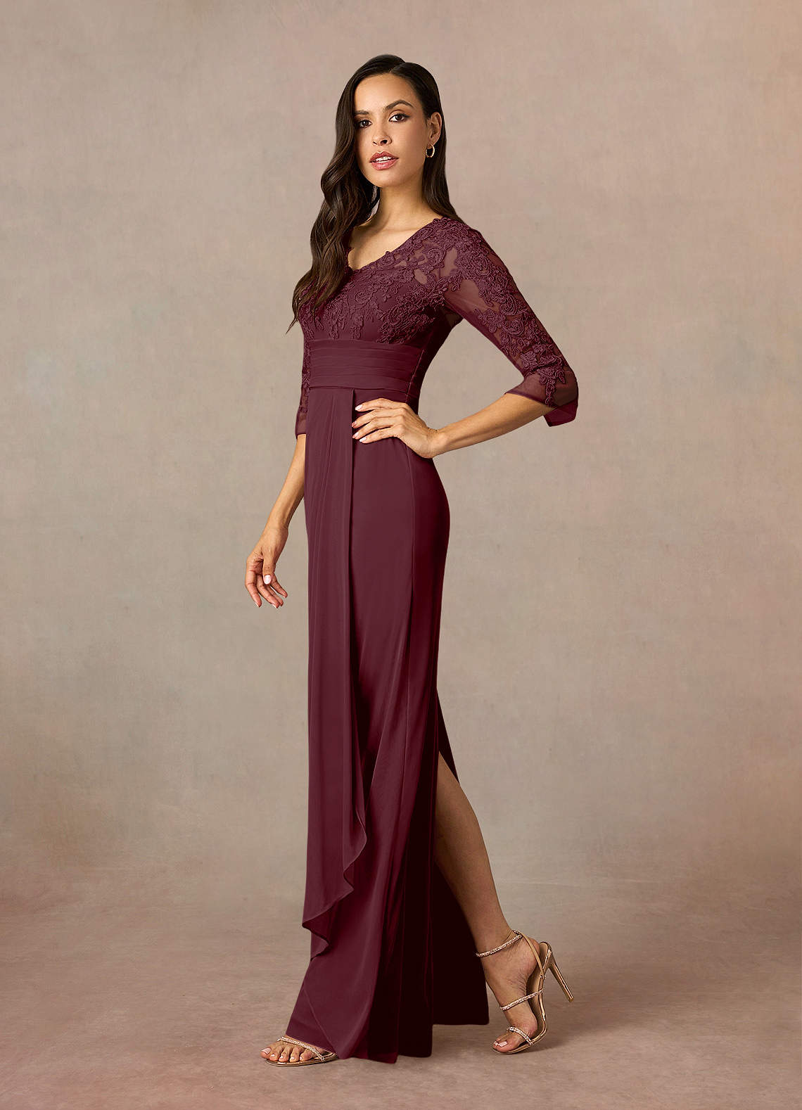 Azazie Poe Cabernet Sheath Lace Dress Ready to Ship | Azazie
