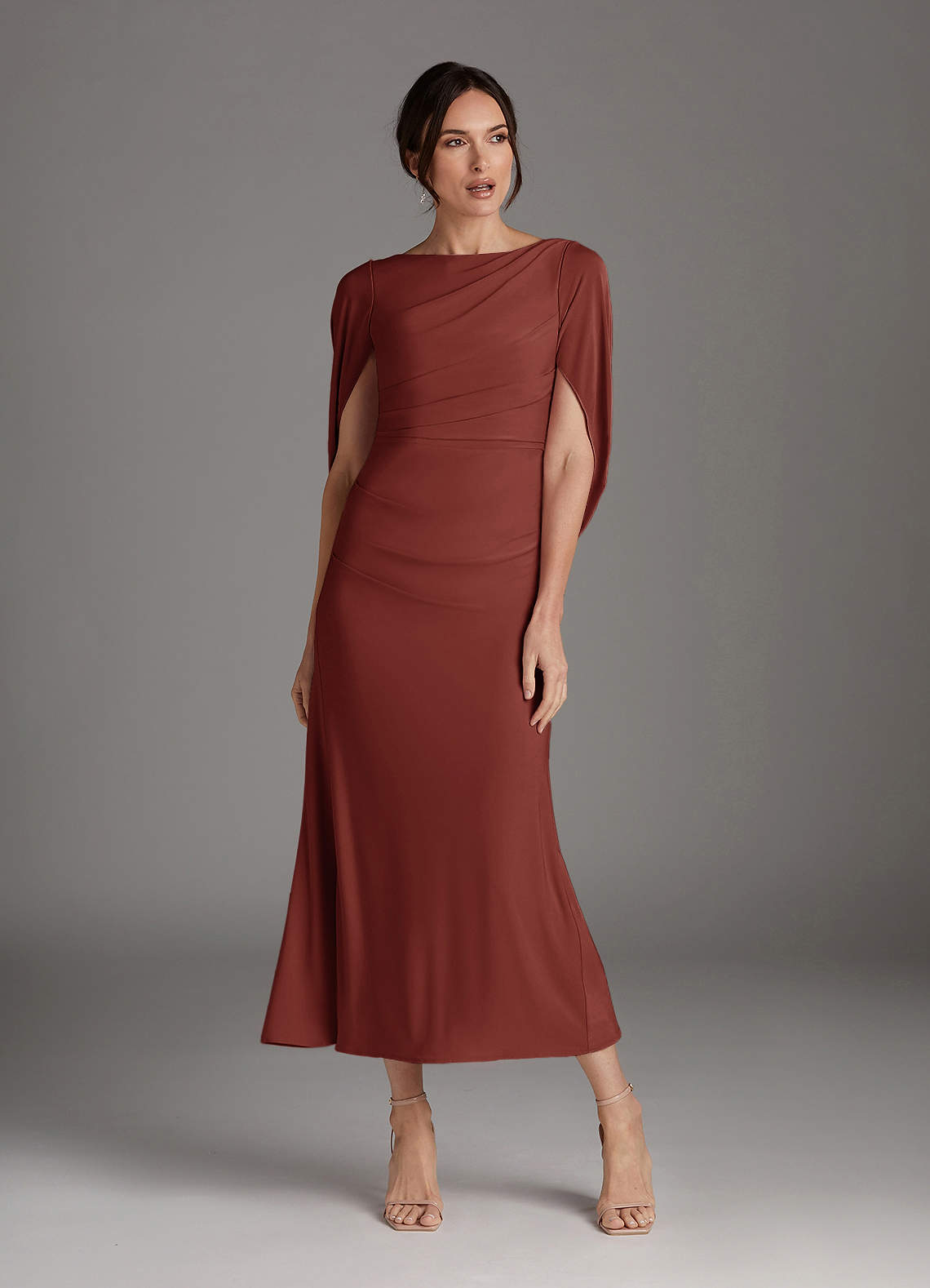 Azazie Bellona Terracotta Sheath Boatneck Luxe Knit Dress