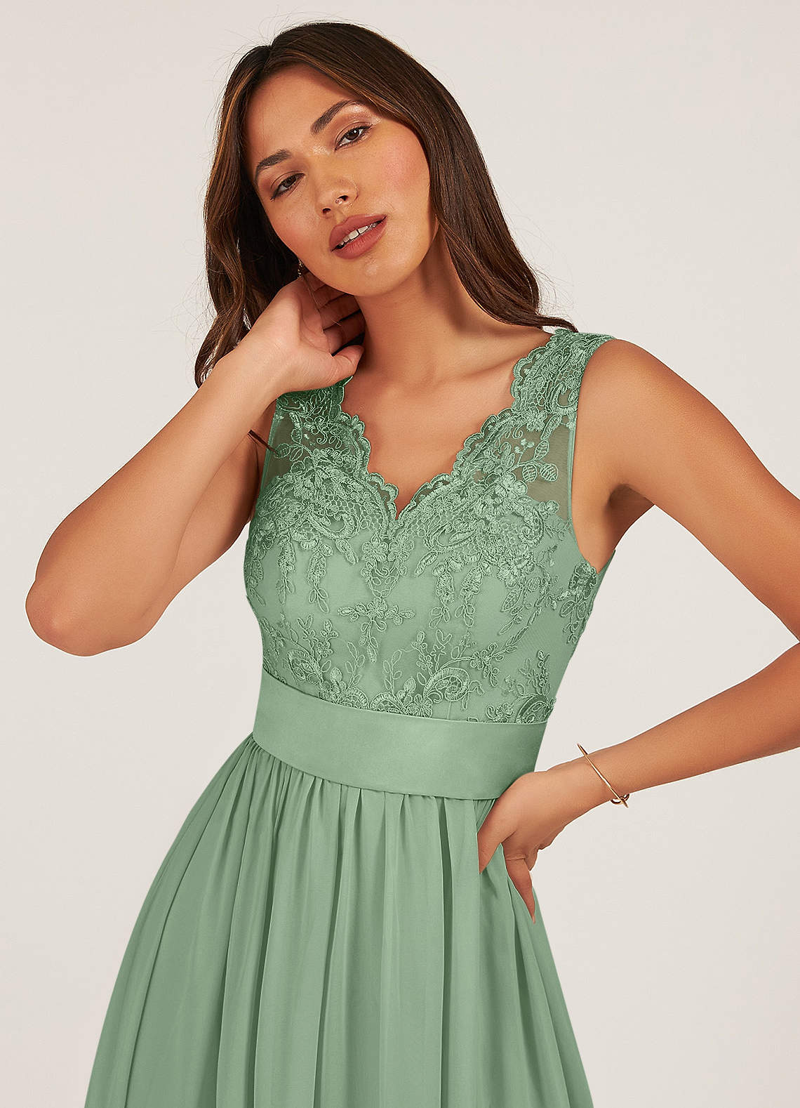 Azazie Gertrude At-home Try On Dresses Mulberry A-Line Lace Chiffon Dress image12