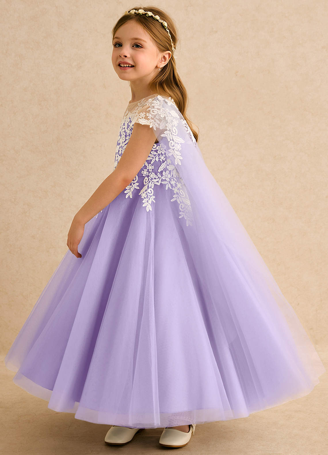 Azazie Dandelion Robe Demoiselle D'honneur Fillette Robe Princesse en Dentelle Lilas image5
