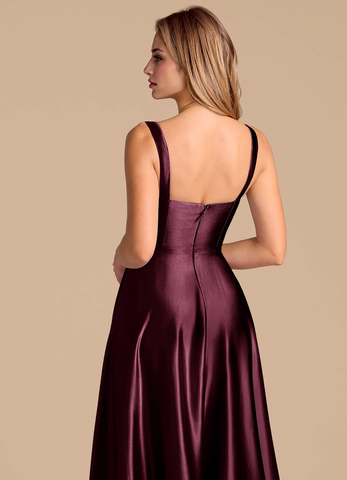Azazie Shaude Brudtärnklänningar Klä av A-Linje i Metallisk satin Plisserad Cabernet image6
