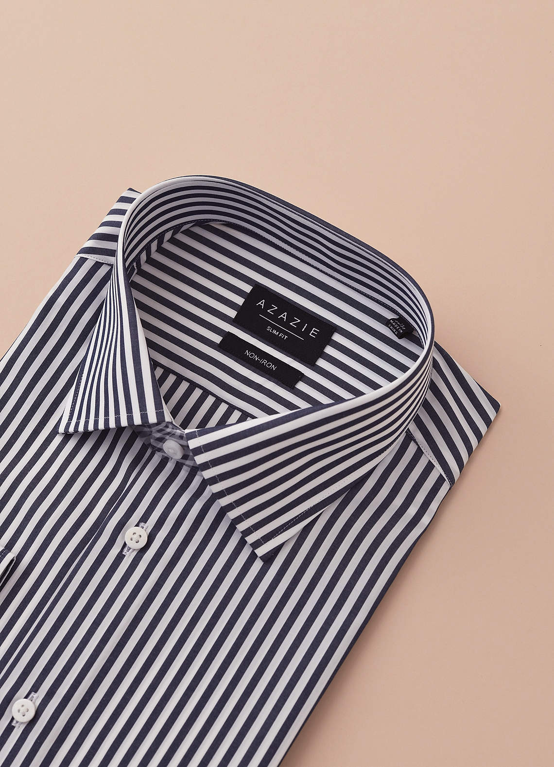 front Aiden White Navy Blue 100% Cotton Non-Iron Striped Dress Shirt