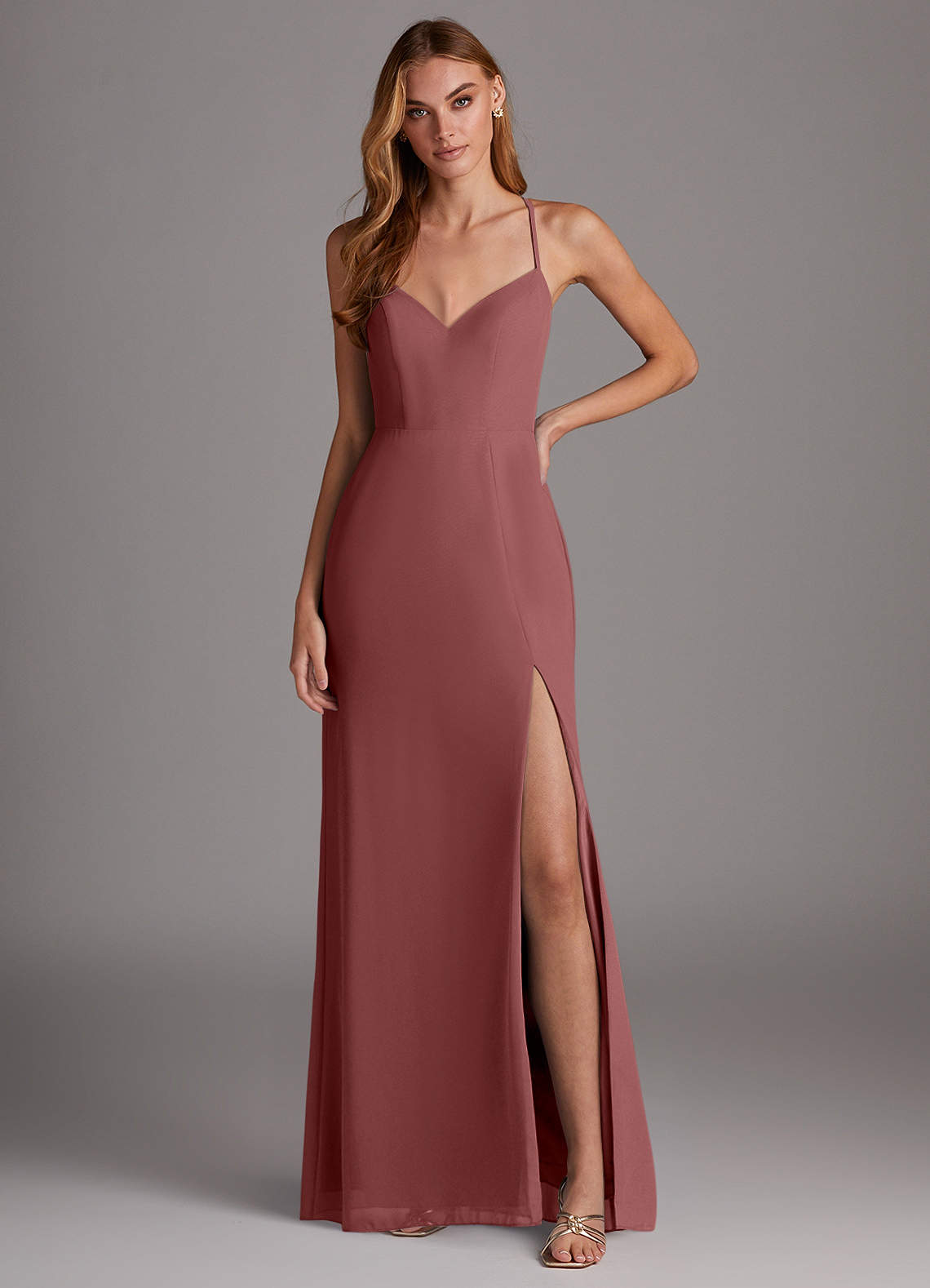 Azazie Manila Bridesmaid Dresses Amethyst Sheath V-Neck Chiffon Dress image1