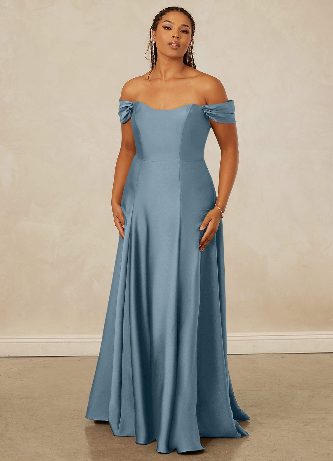 Christian Siriano Bridal for Azazie 1002 Bridesmaid Dresses Off Shoulder Stretch Satin A-line Dress image7