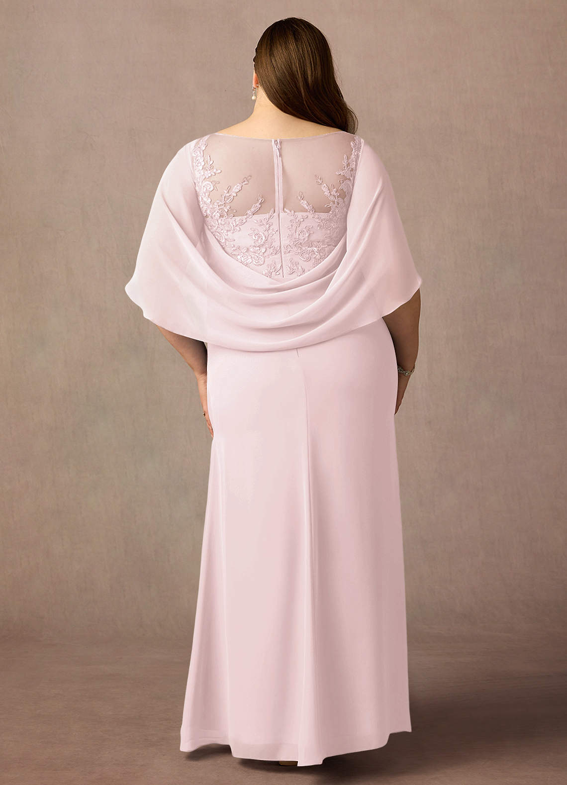 Azazie Hera Mother of the Bride Dresses Blushing Pink A-Line Lace Capelet Chiffon Dress image6