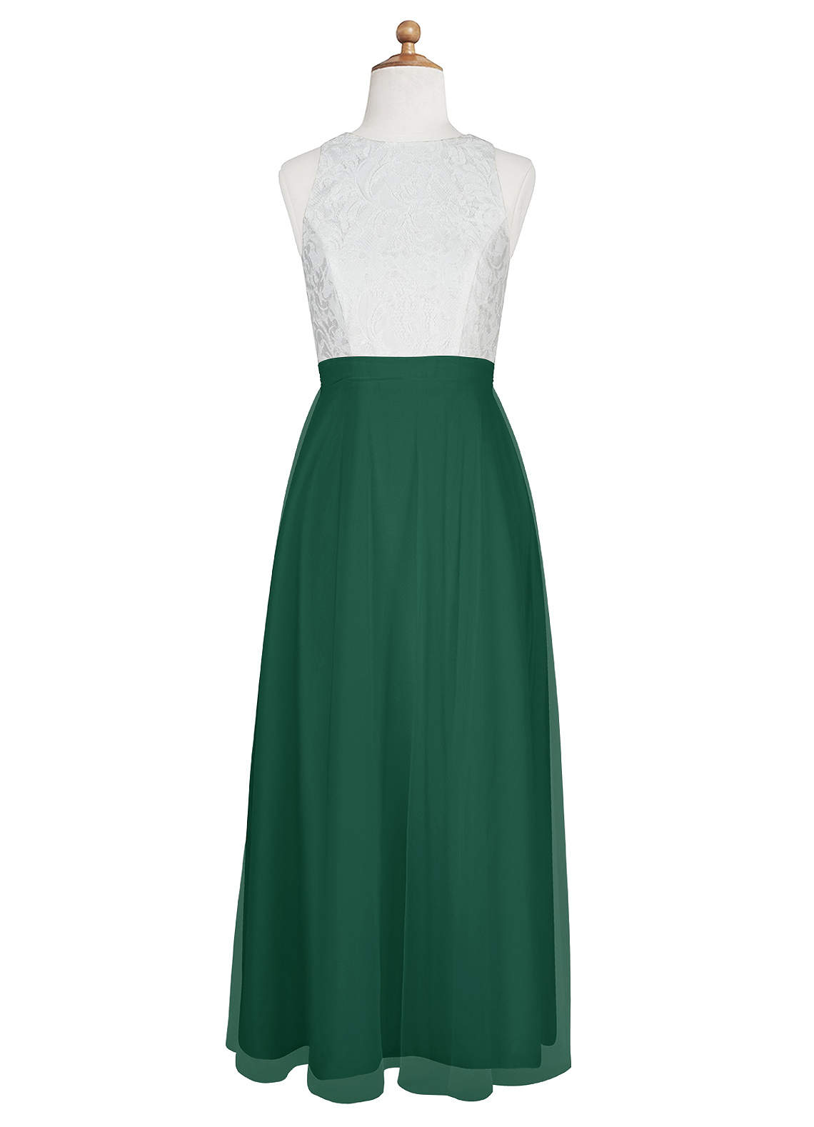 Azazie Albertine Junior Dark Green A-Line Lace Chiffon Dress image6