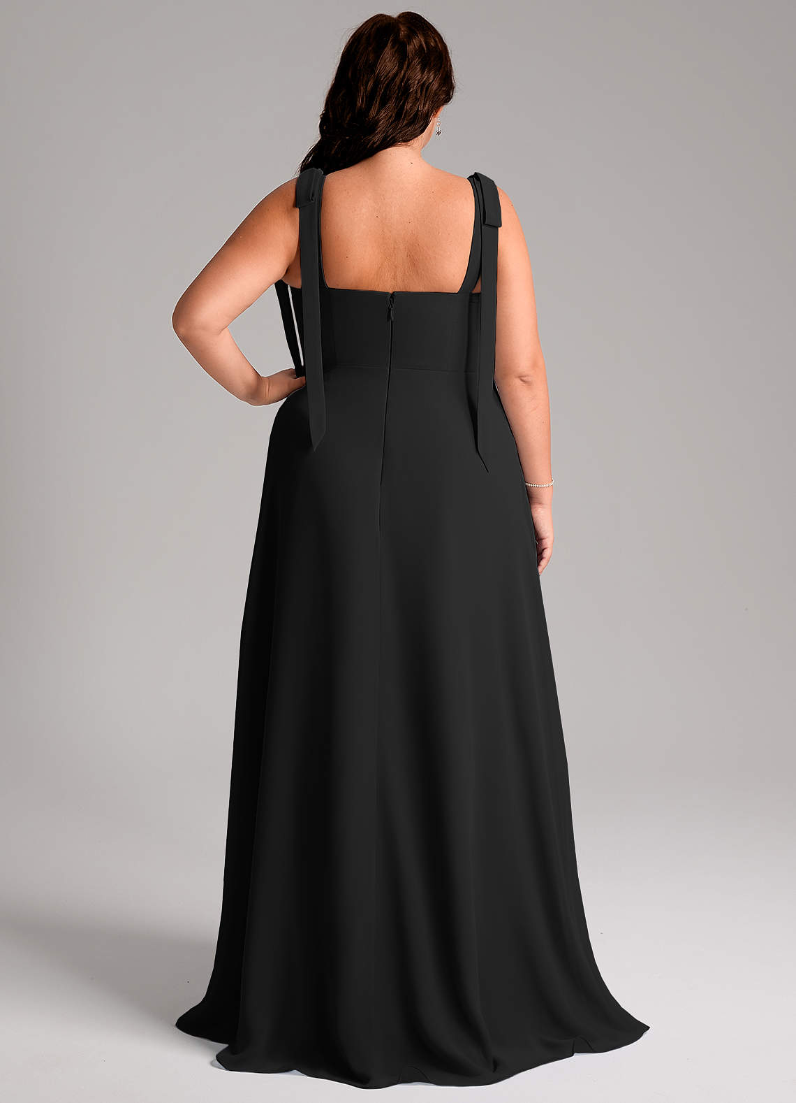 Azazie Debra Bridesmaid Dresses Black A-Line with Pockets Chiffon Convertible Dress image8