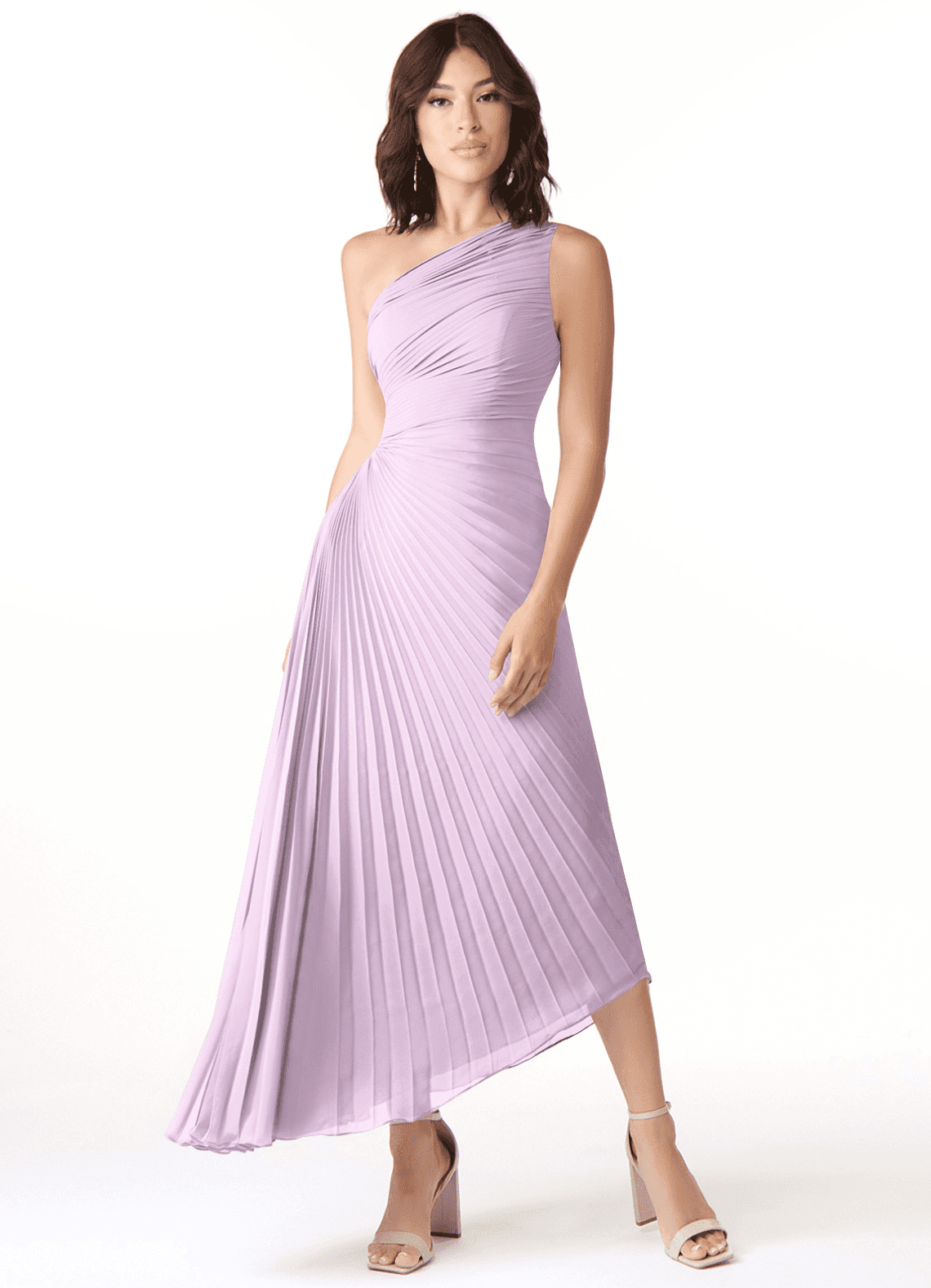 Azazie Kirra Bridesmaid Dresses Frosted Lilac A-Line One Shoulder Chiffon Dress image1