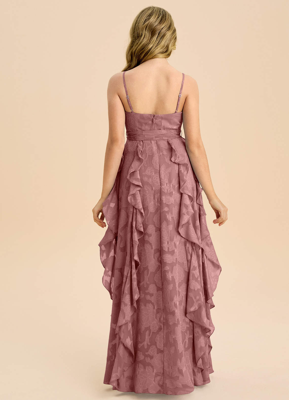 Azazie Peyton Junior Linia A Pofałdowany Kwiatowe wypalenie Długość podłogi Młodsza druhna Sukienka image6