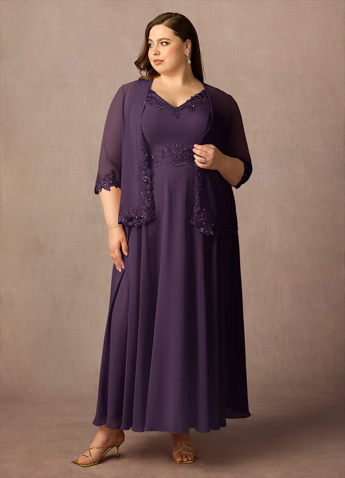 Azazie Devana Mother of the Bride Dresses Plum A-Line Sequins Chiffon Dress image1